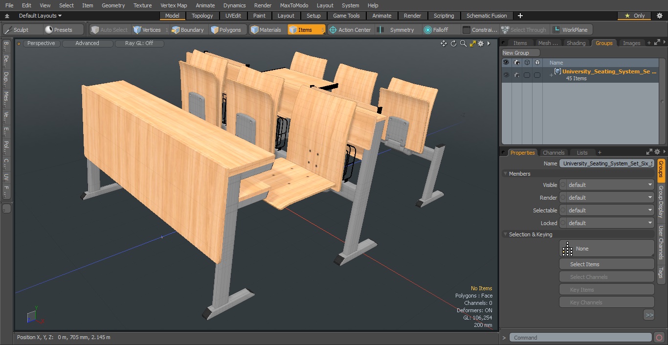 University Seating System Set Six Seats 3D model