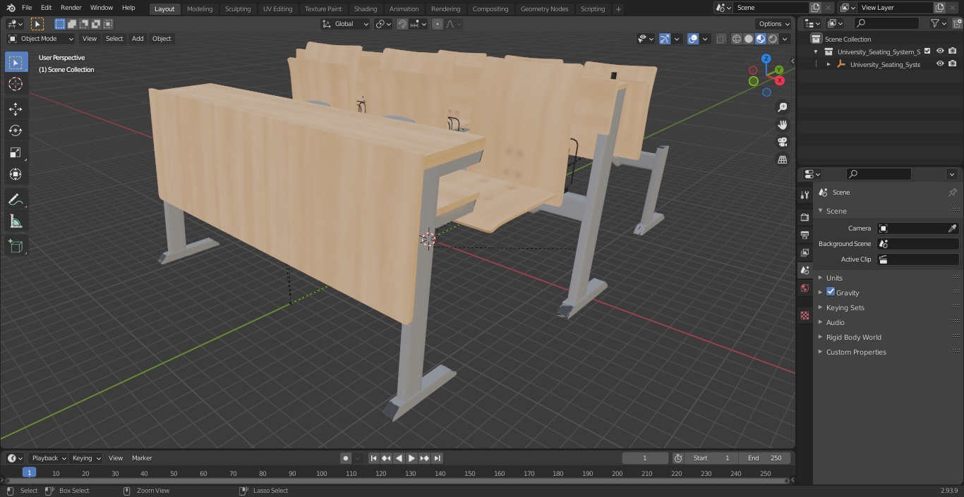 University Seating System Set Six Seats 3D model