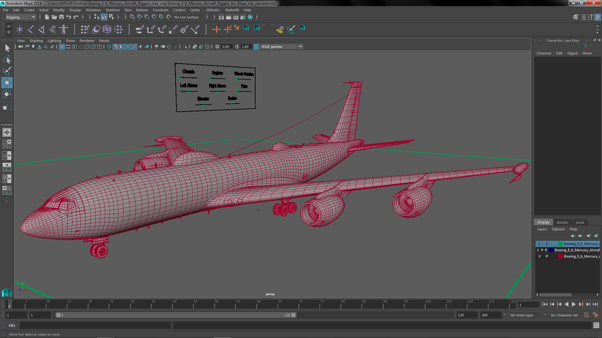 3D Boeing E-6 Mercury Aircraft Rigged for Maya model