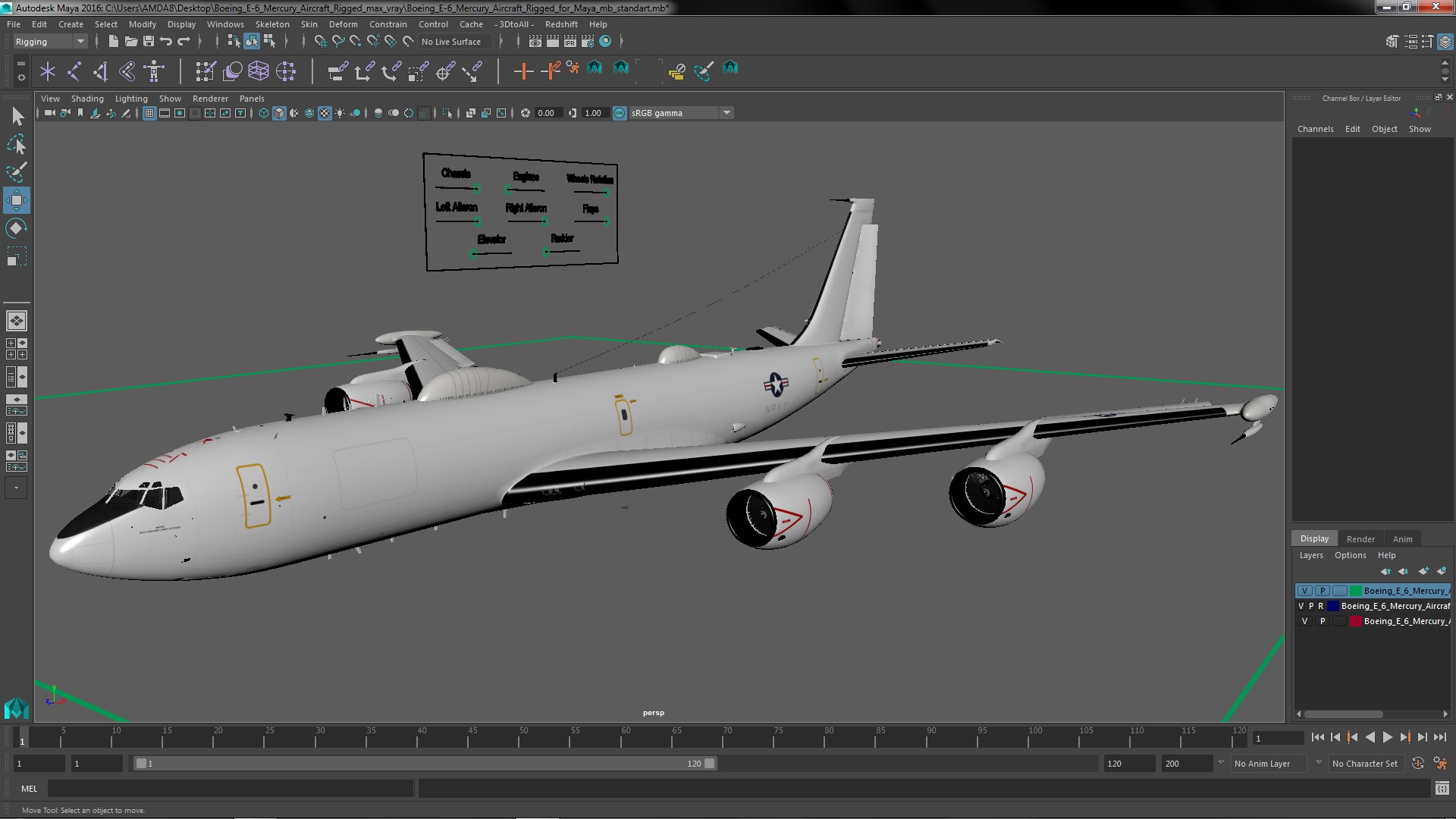 3D Boeing E-6 Mercury Aircraft Rigged for Maya model