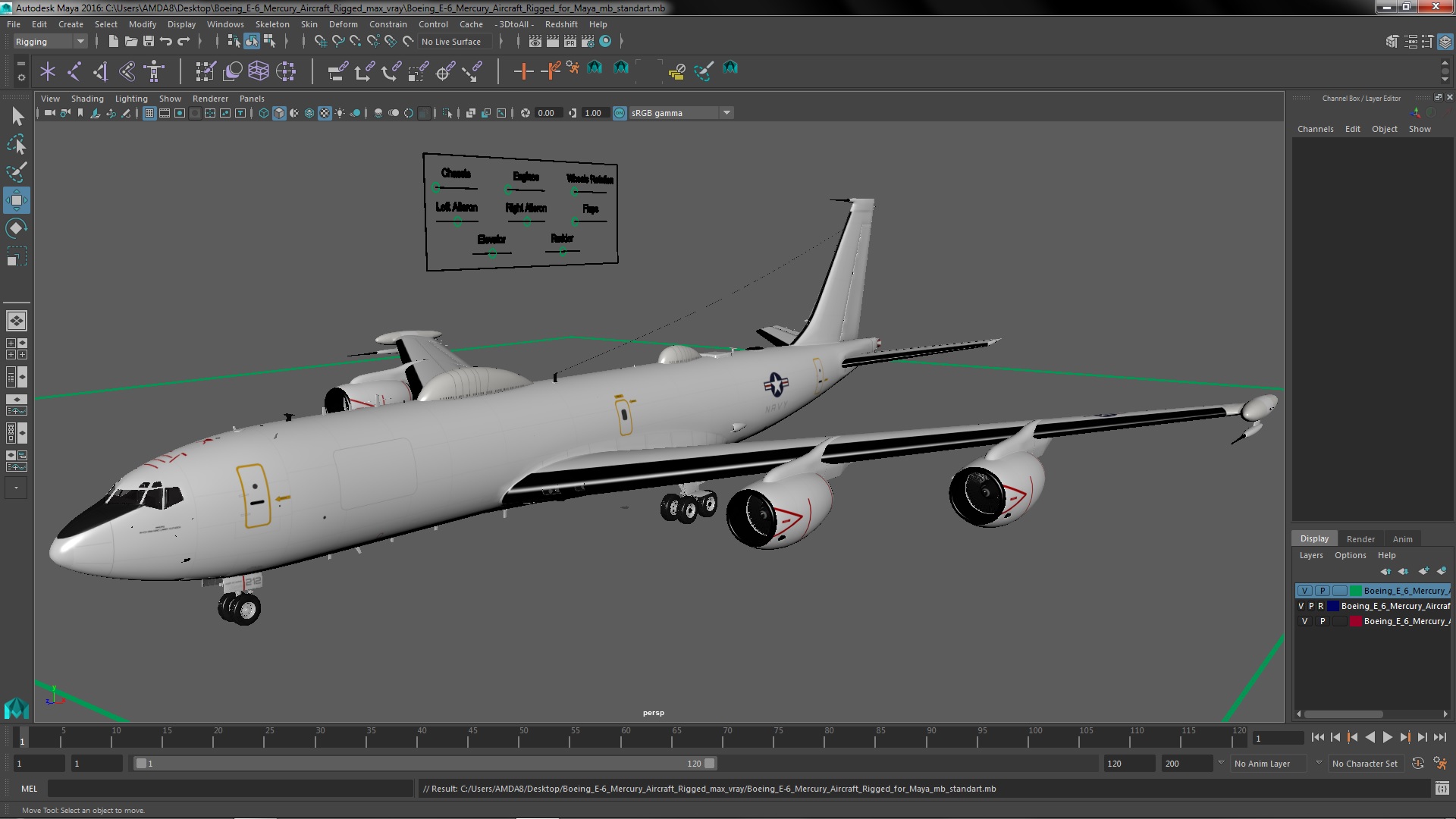 3D Boeing E-6 Mercury Aircraft Rigged for Maya model