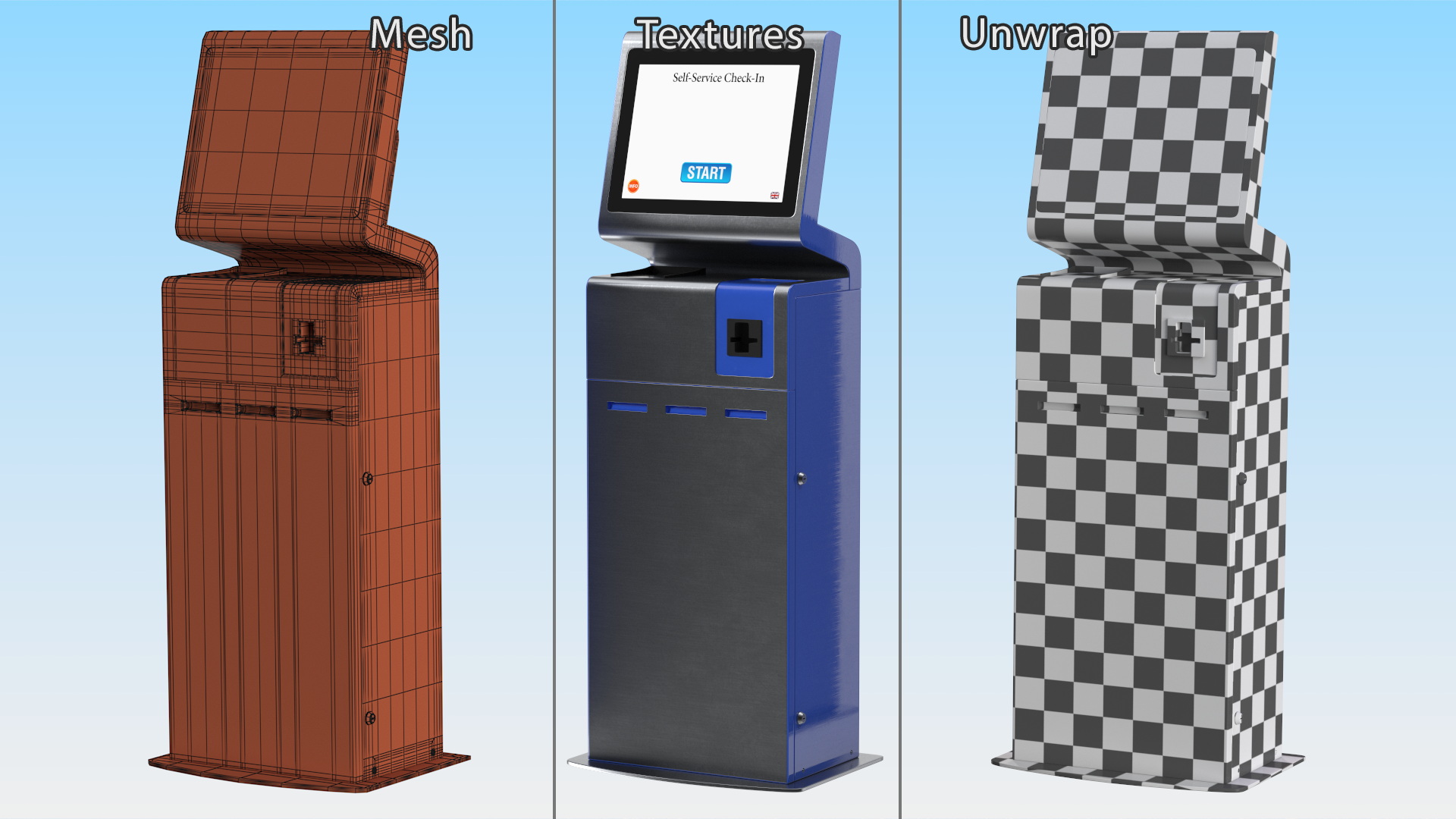 Blue Self-Service Check-In Kiosk 3D