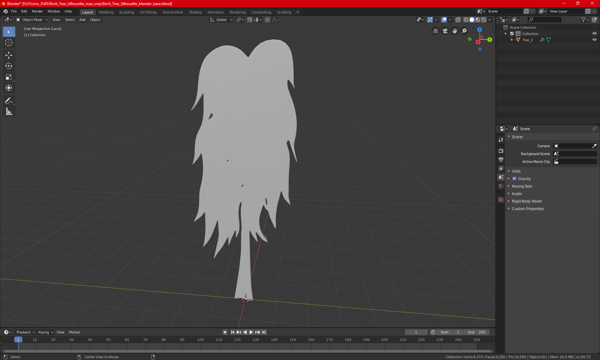 3D Birch Tree Silhouette