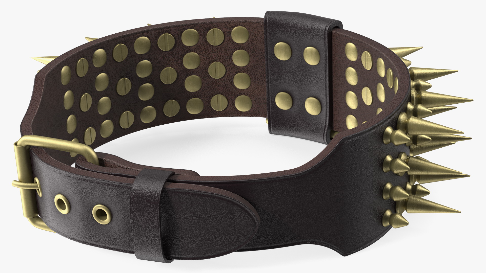 3D Leather Dog Collar with Spikes Brown