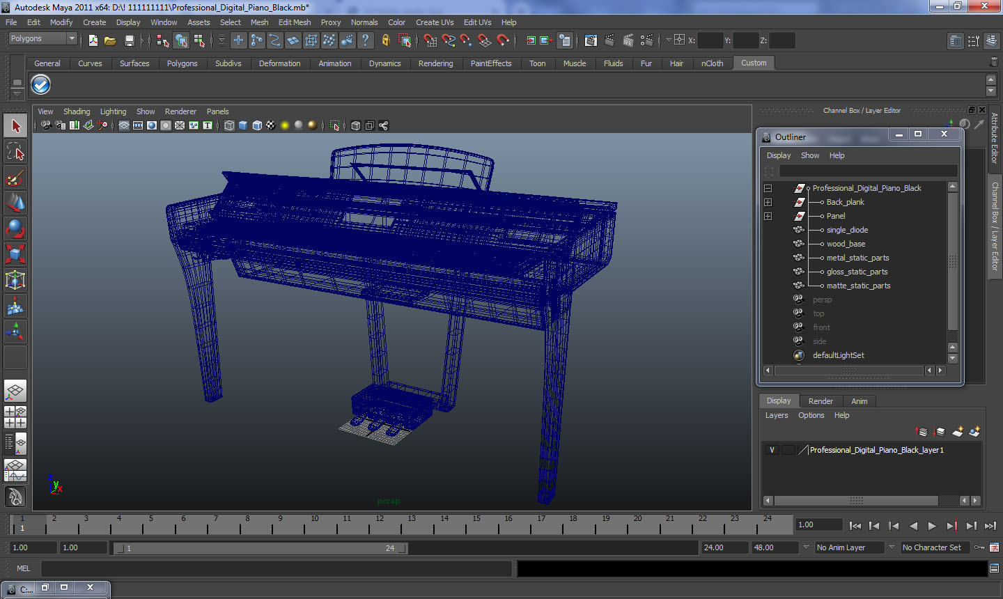 Professional Digital Piano Black 3D