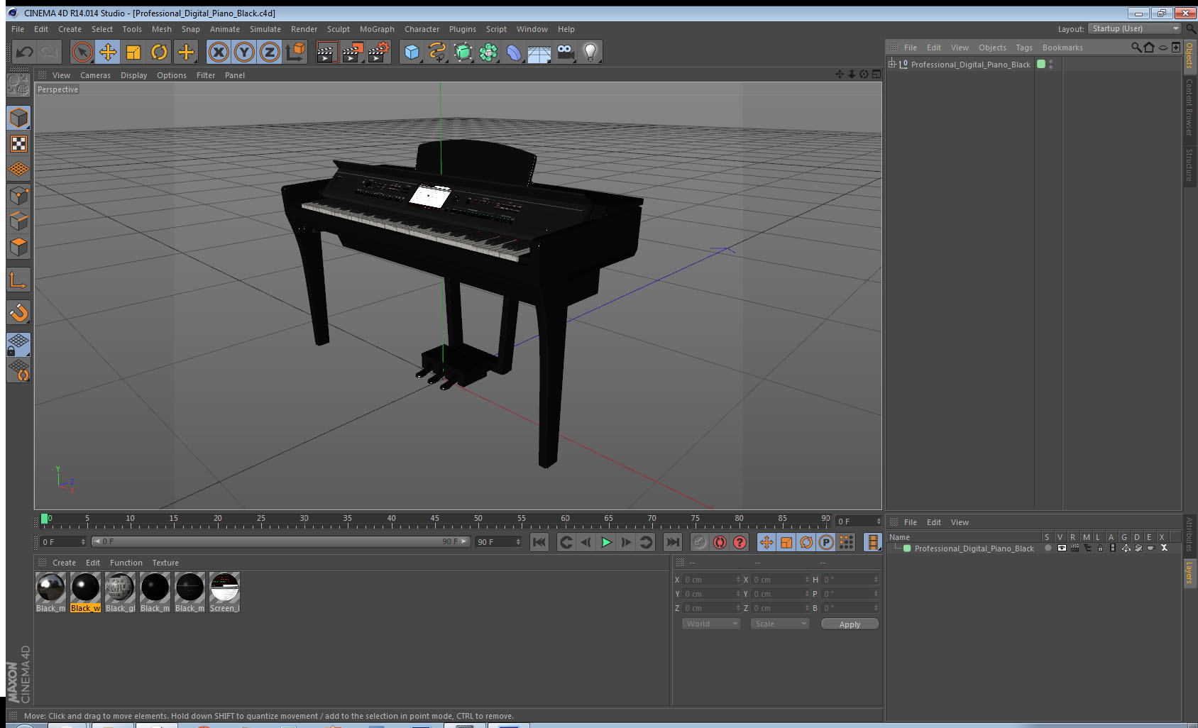 Professional Digital Piano Black 3D