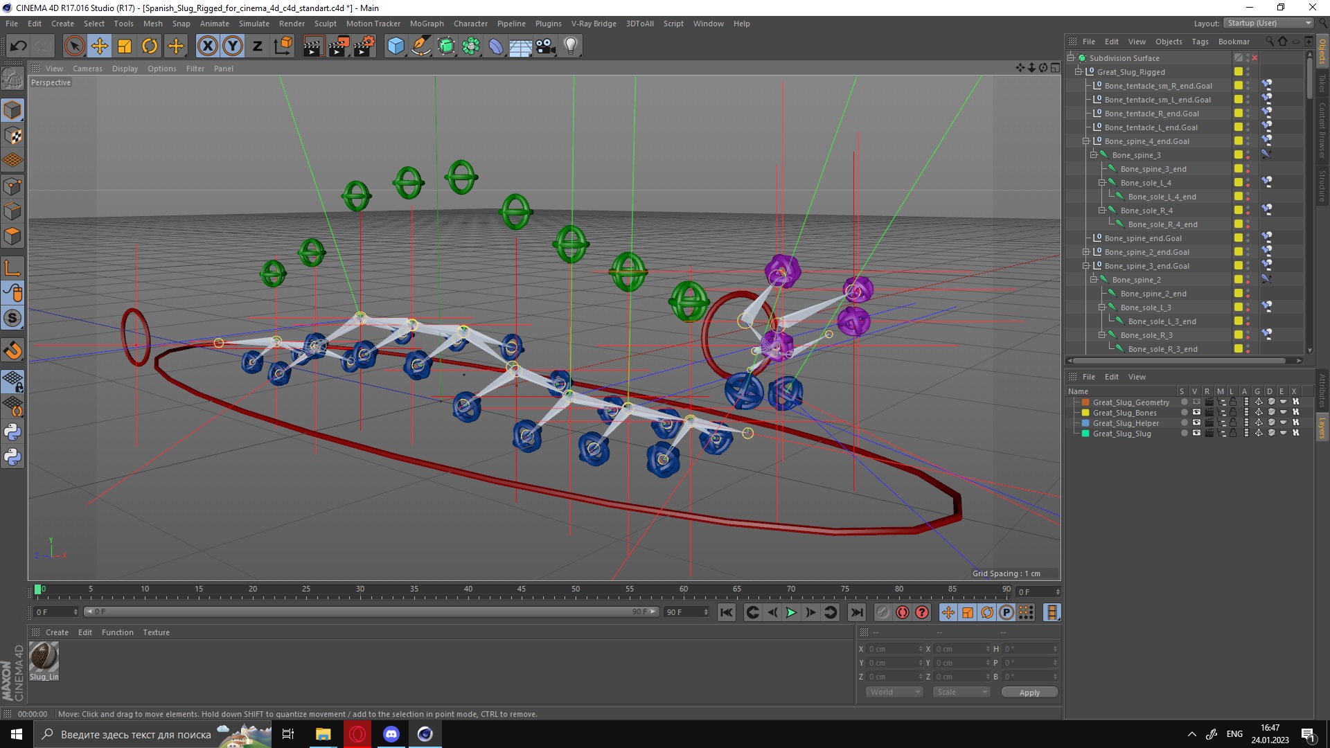 3D Great Slug Rigged for Cinema 4D