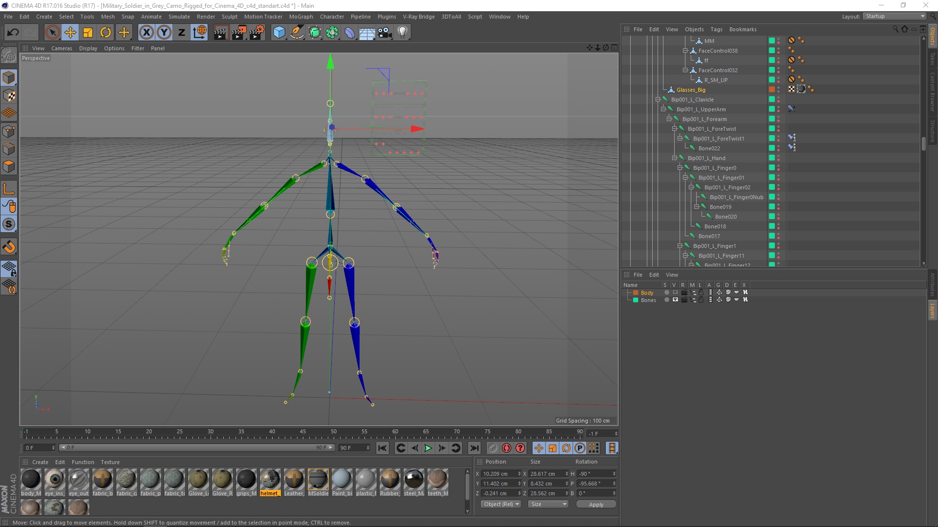 3D model Military Soldier in Grey Camo Rigged for Cinema 4D