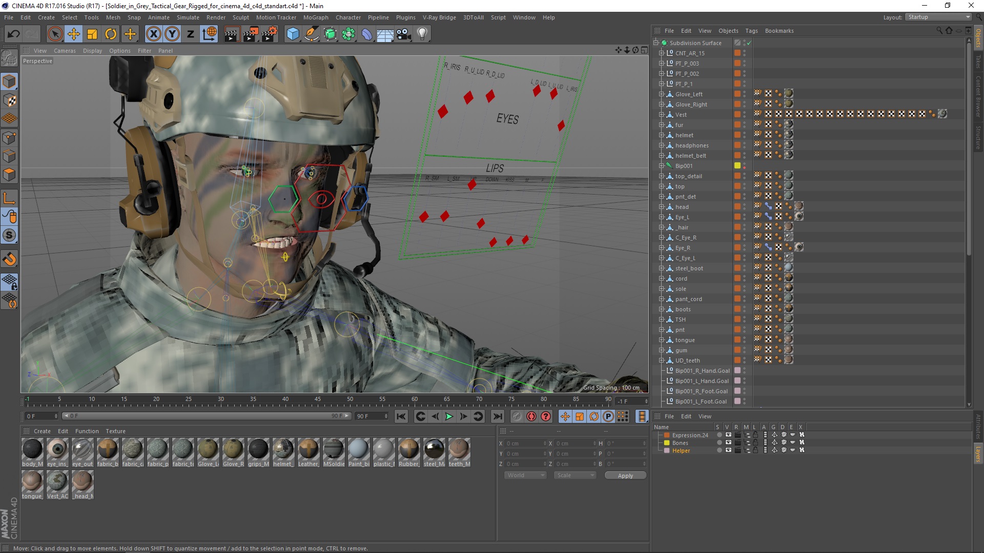 3D model Military Soldier in Grey Camo Rigged for Cinema 4D