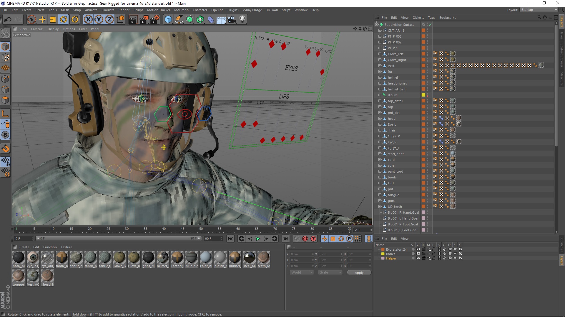3D model Military Soldier in Grey Camo Rigged for Cinema 4D