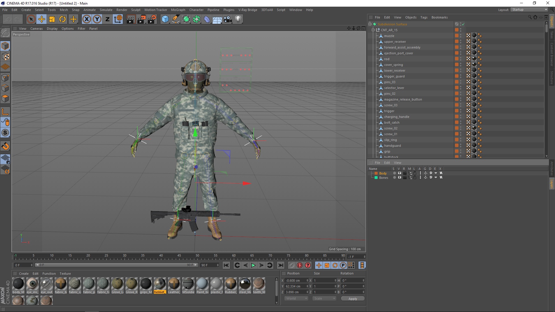 3D model Military Soldier in Grey Camo Rigged for Cinema 4D