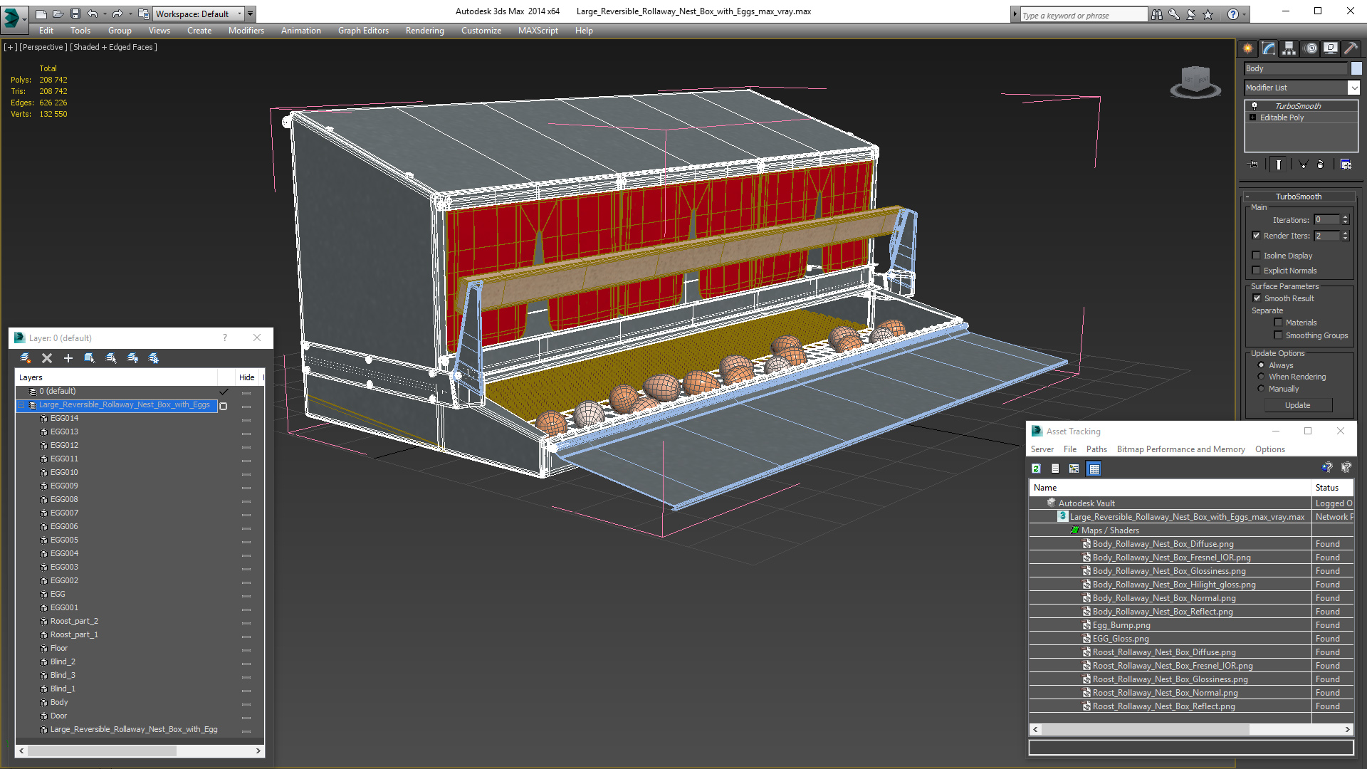 Large Reversible Rollaway Nest Box with Eggs 3D model