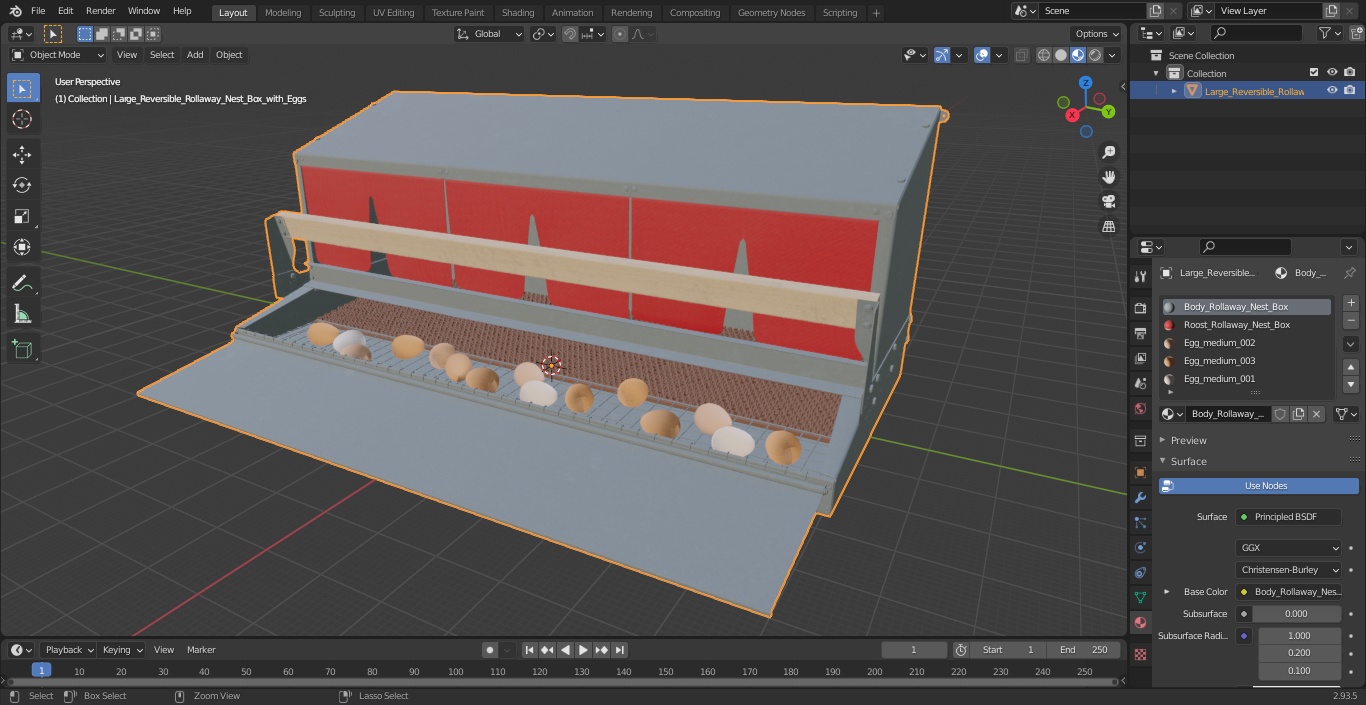 Large Reversible Rollaway Nest Box with Eggs 3D model