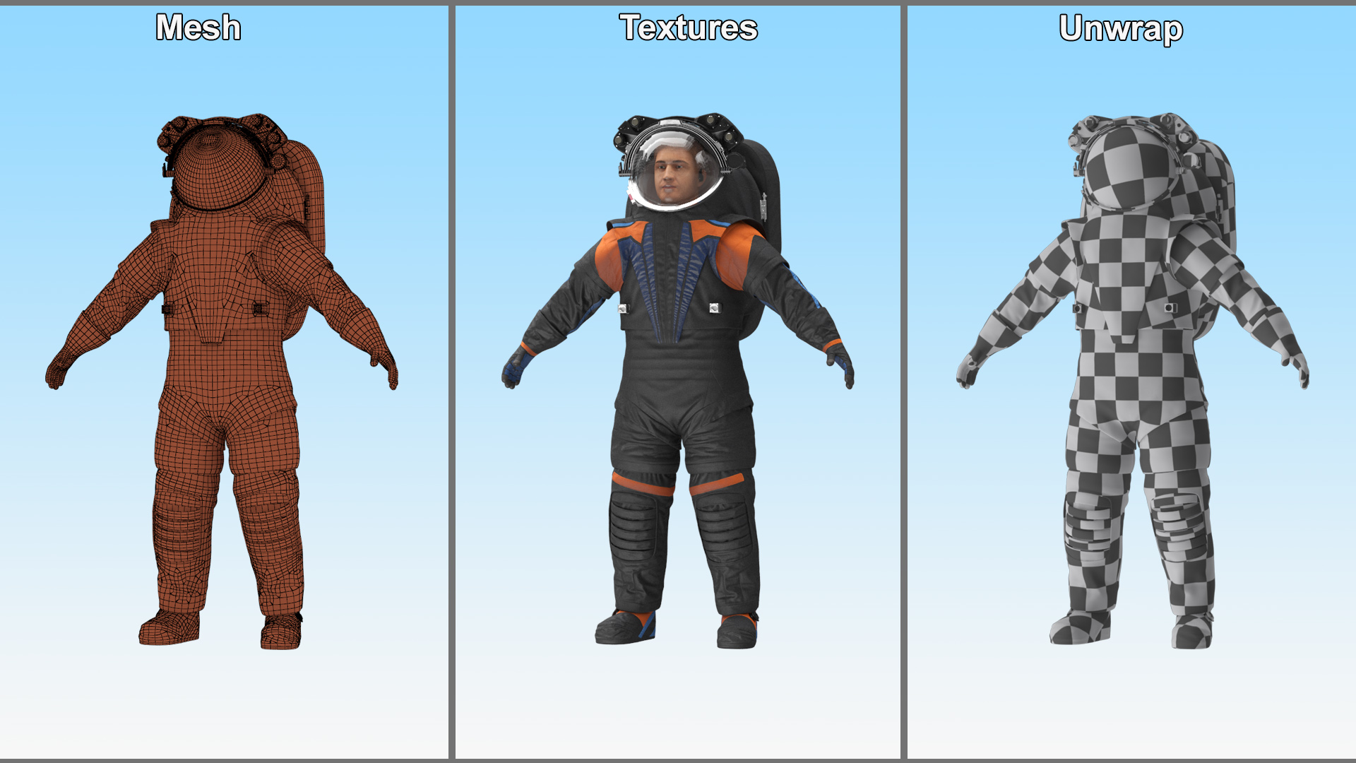 3D model Astronaut Spacesuit A pose Fur