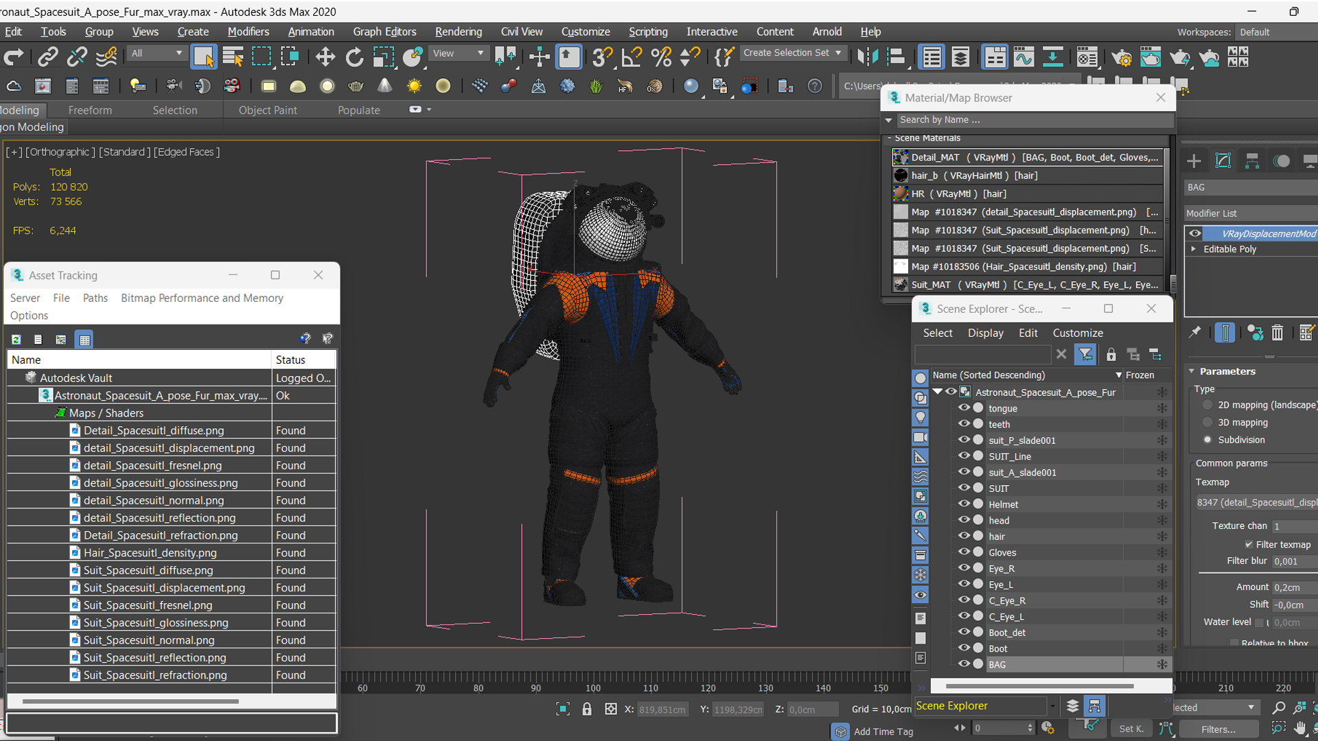 3D model Astronaut Spacesuit A pose Fur