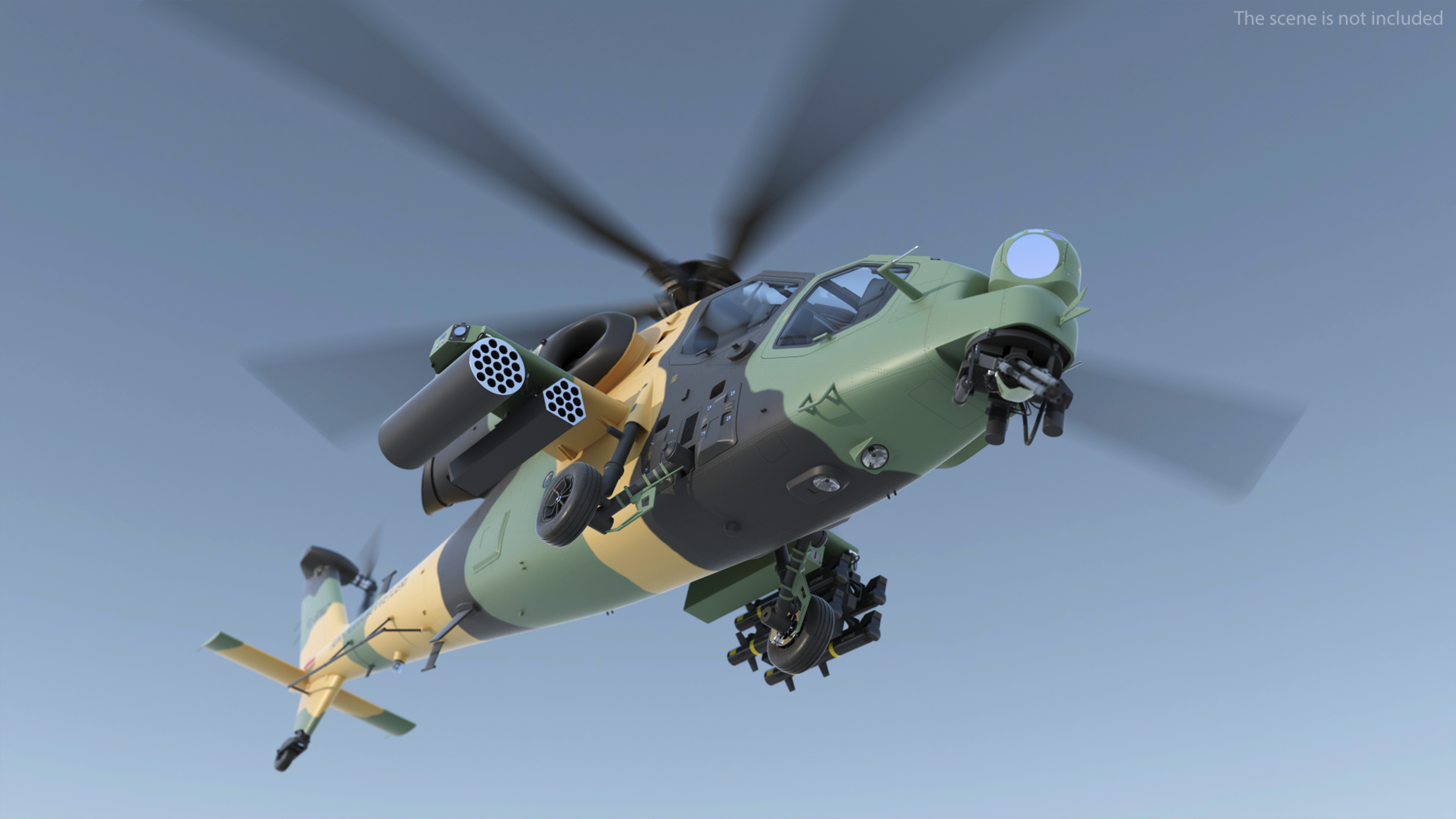 T129 ATAK Green Helicopter Rigged for Cinema 4D 3D