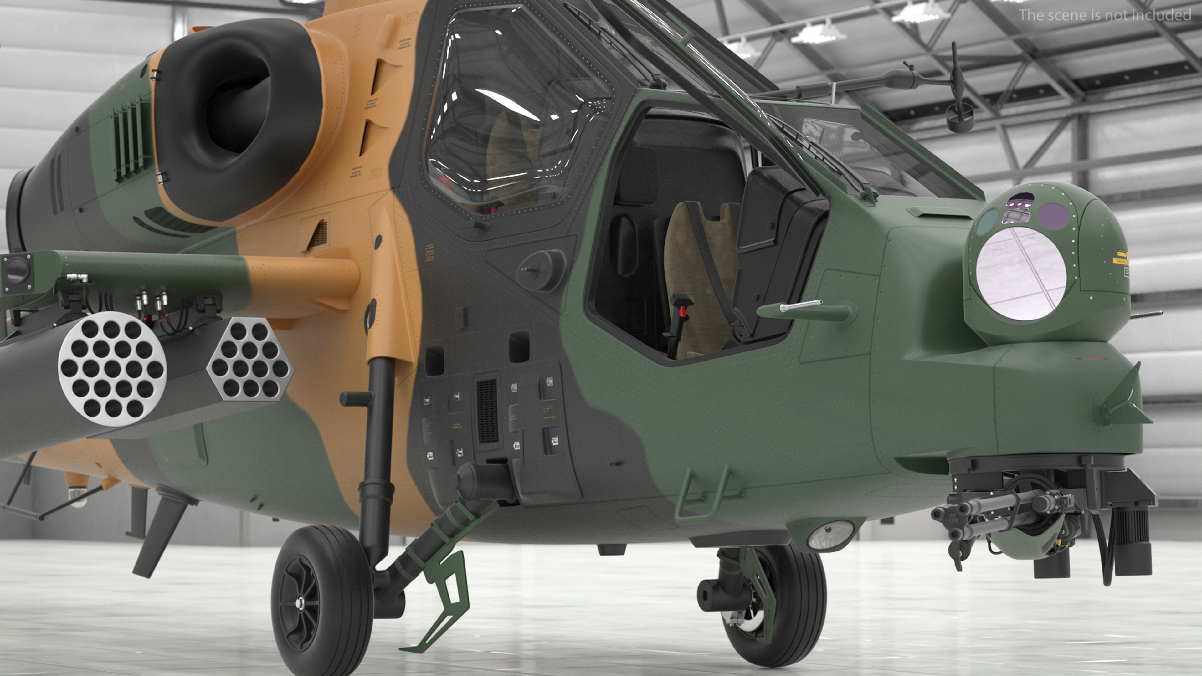 T129 ATAK Green Helicopter Rigged for Cinema 4D 3D