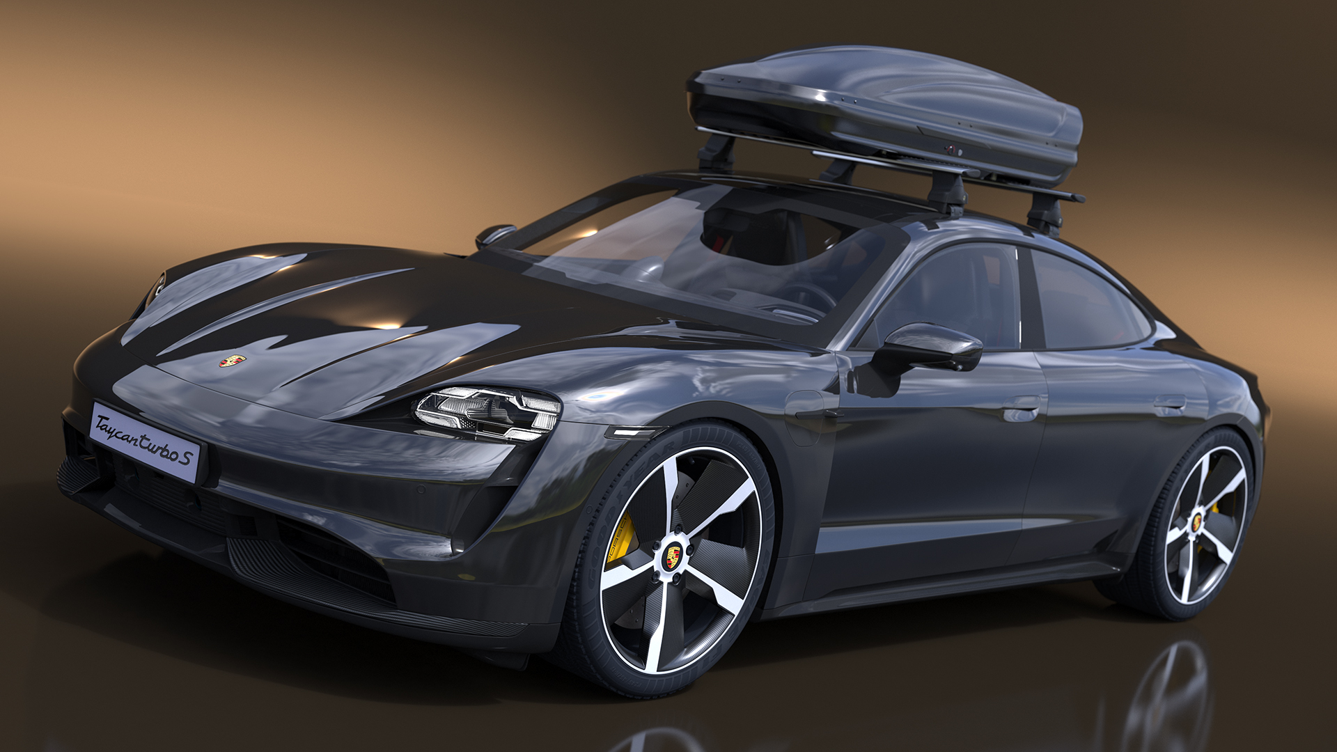 Porsche Taycan Turbo Black with Roofbox 3D model