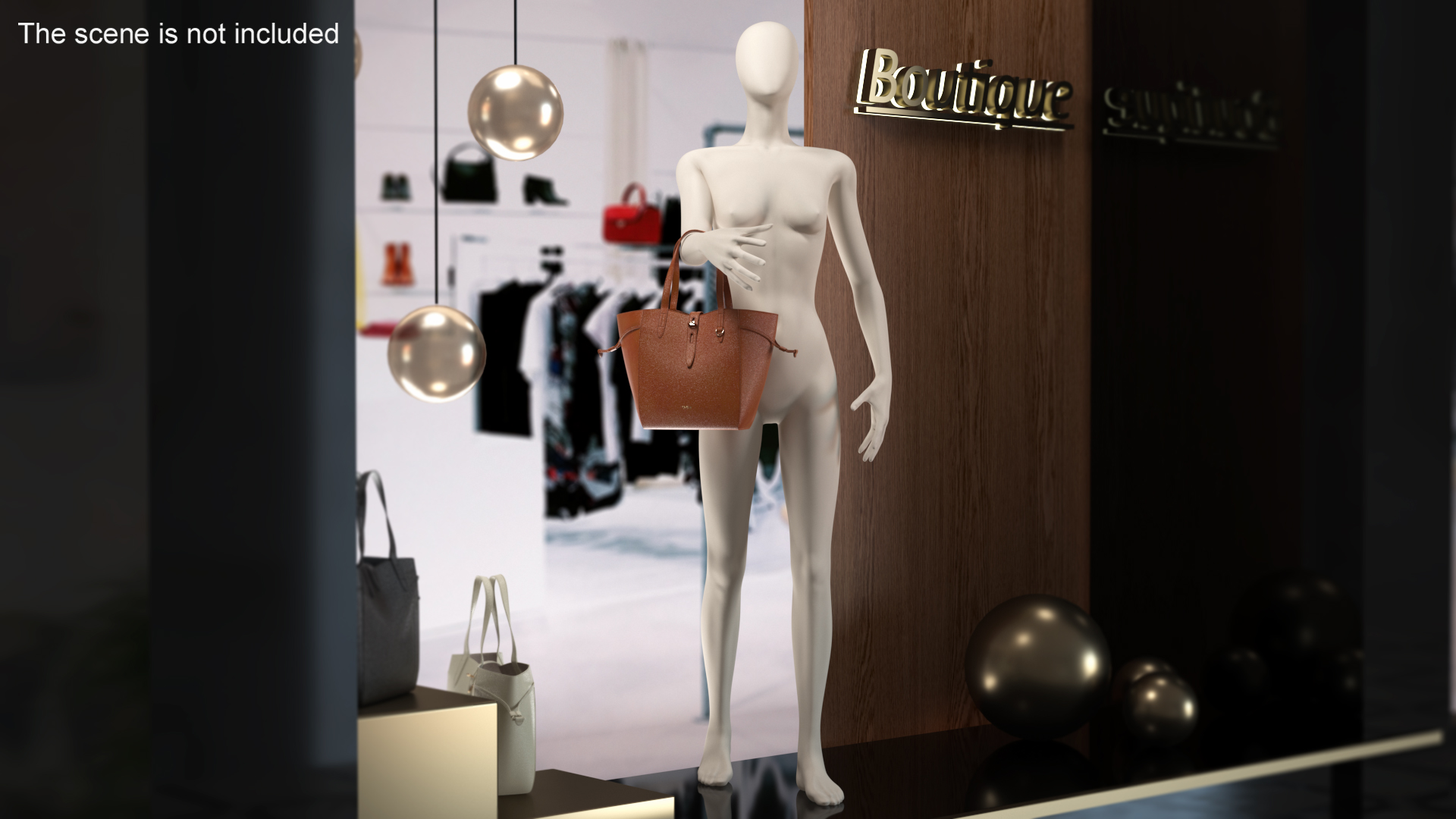 3D Furla Net Tote Bag Cognac on Mannequin model