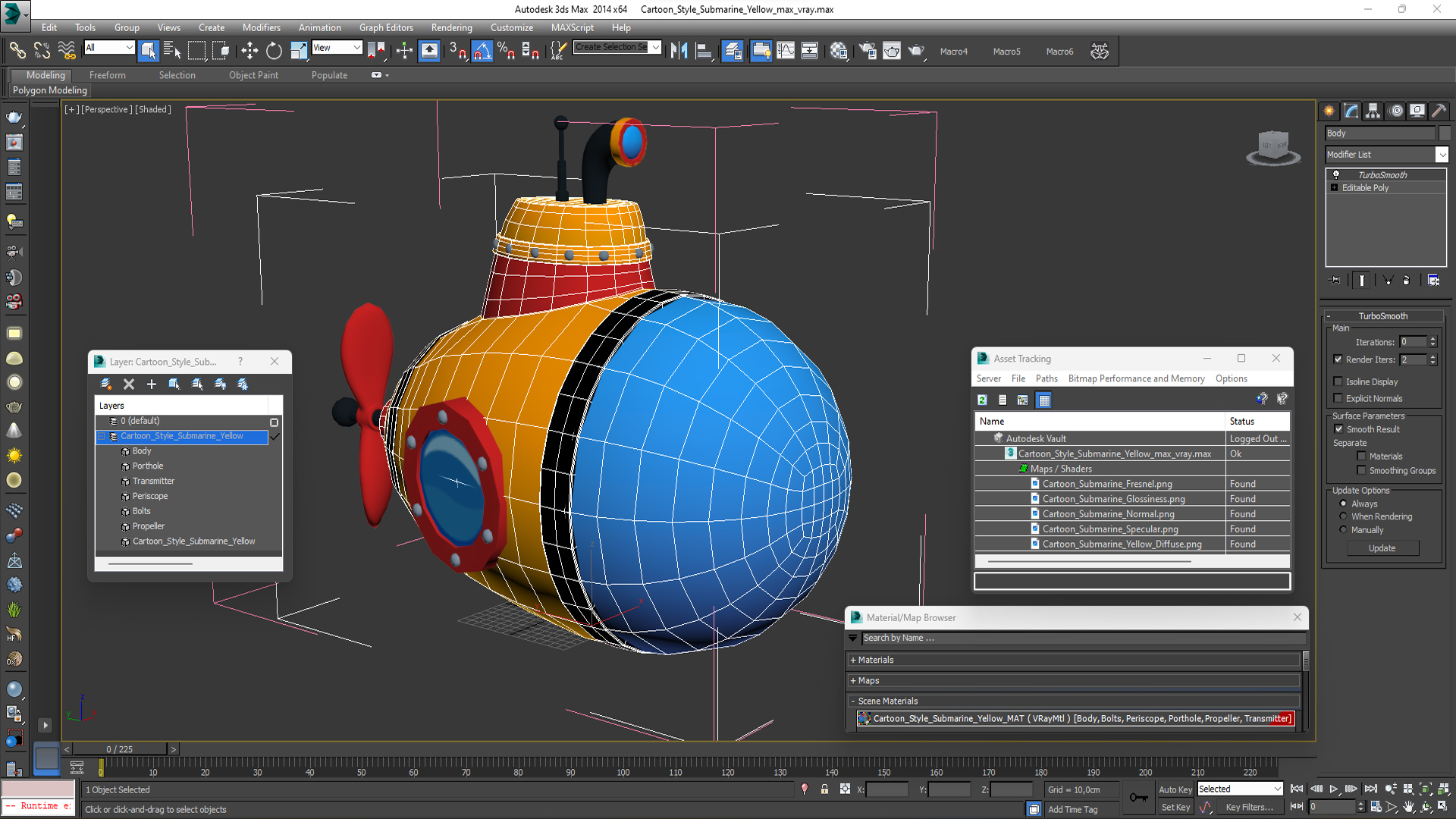 3D model Cartoon Style Submarine Yellow