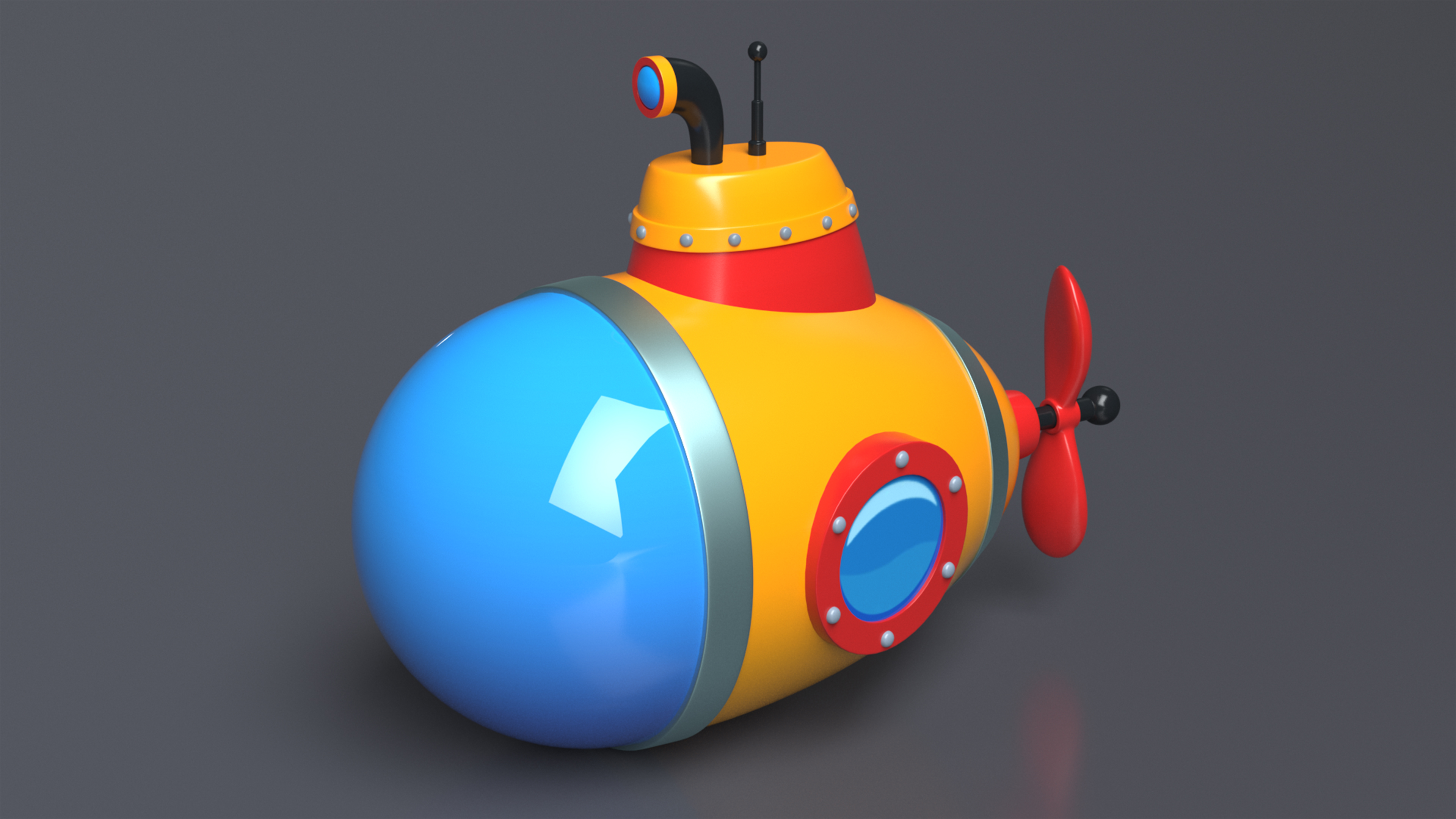 3D model Cartoon Style Submarine Yellow