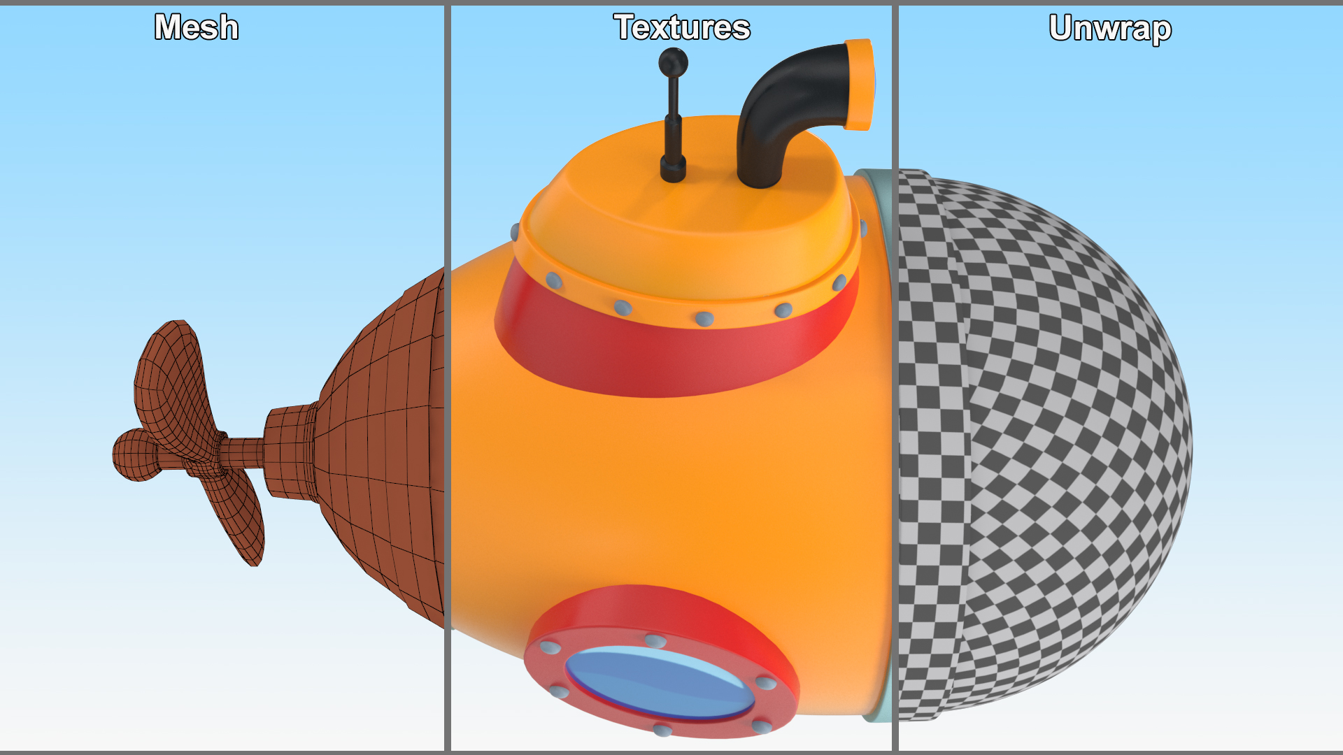 3D model Cartoon Style Submarine Yellow