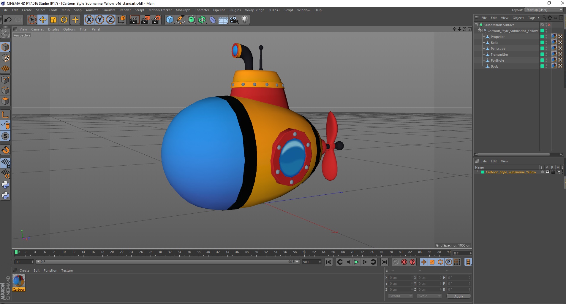 3D model Cartoon Style Submarine Yellow
