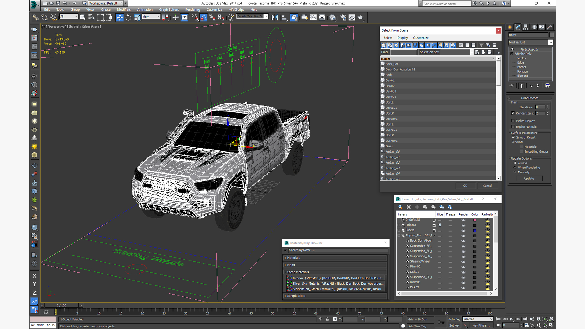 3D Toyota Tacoma TRD Pro Silver Sky Metallic 2021 Rigged model