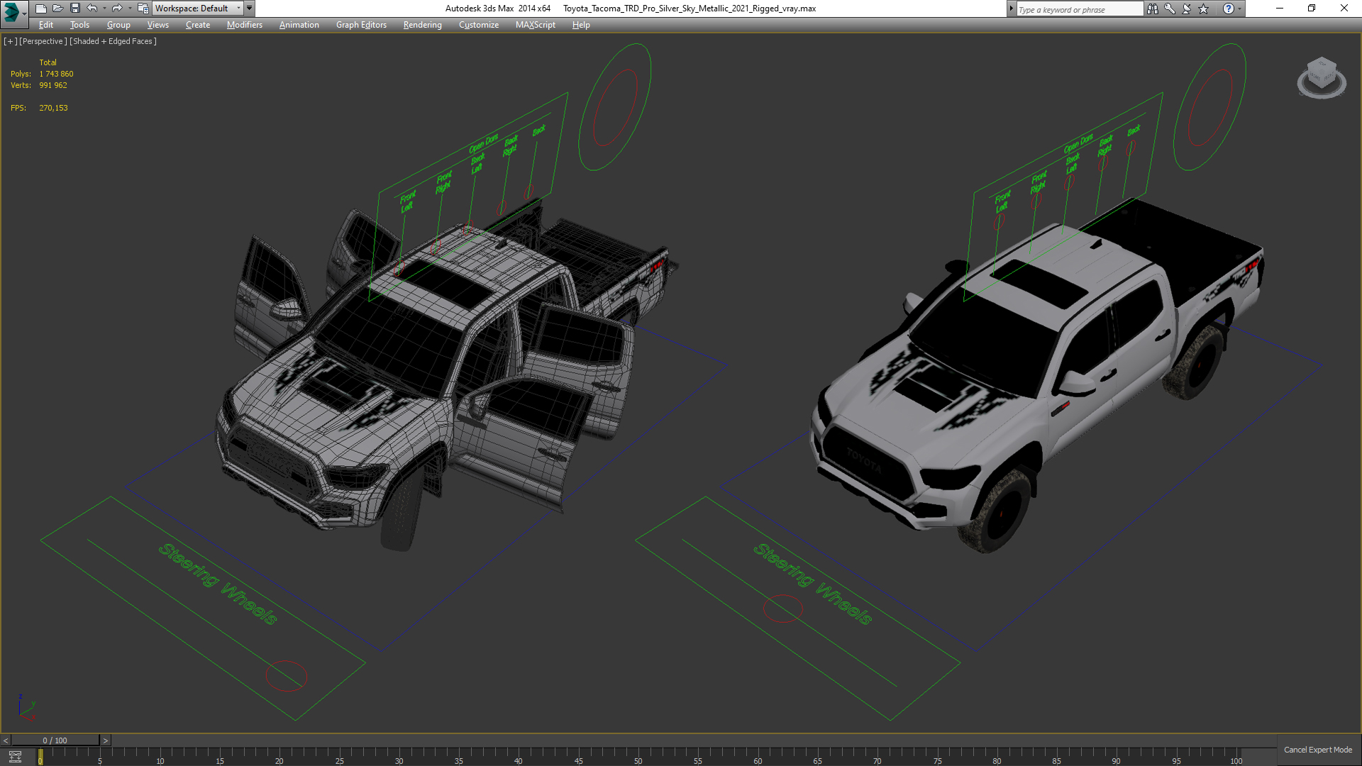 3D Toyota Tacoma TRD Pro Silver Sky Metallic 2021 Rigged model