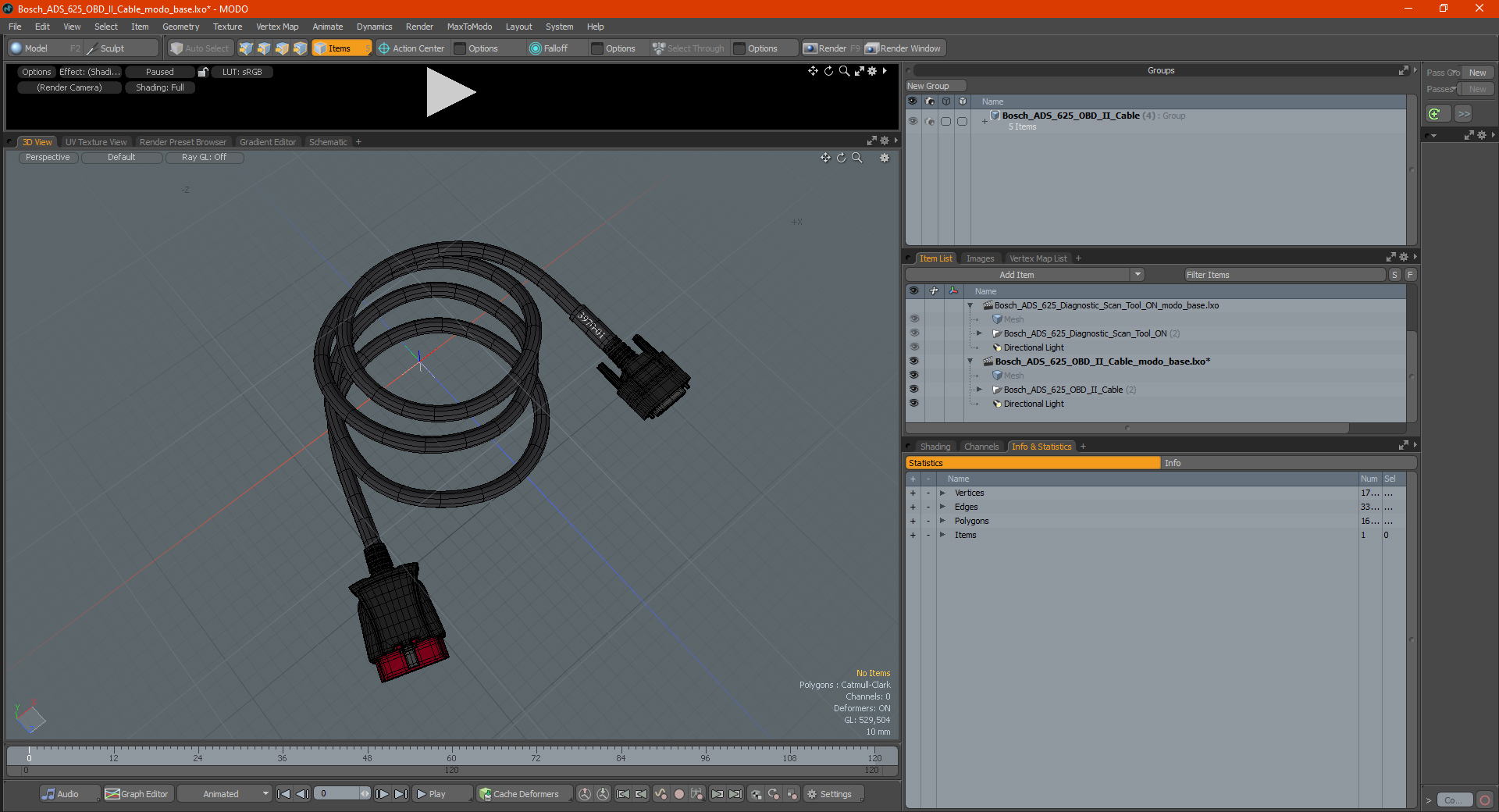 3D Bosch ADS 625 OBD II Cable