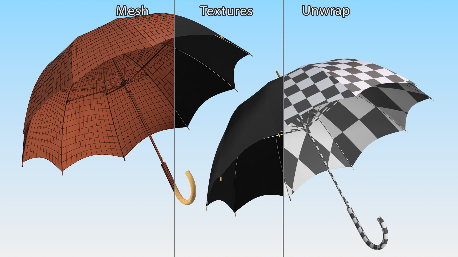 Auto Open Black Umbrella 3D model
