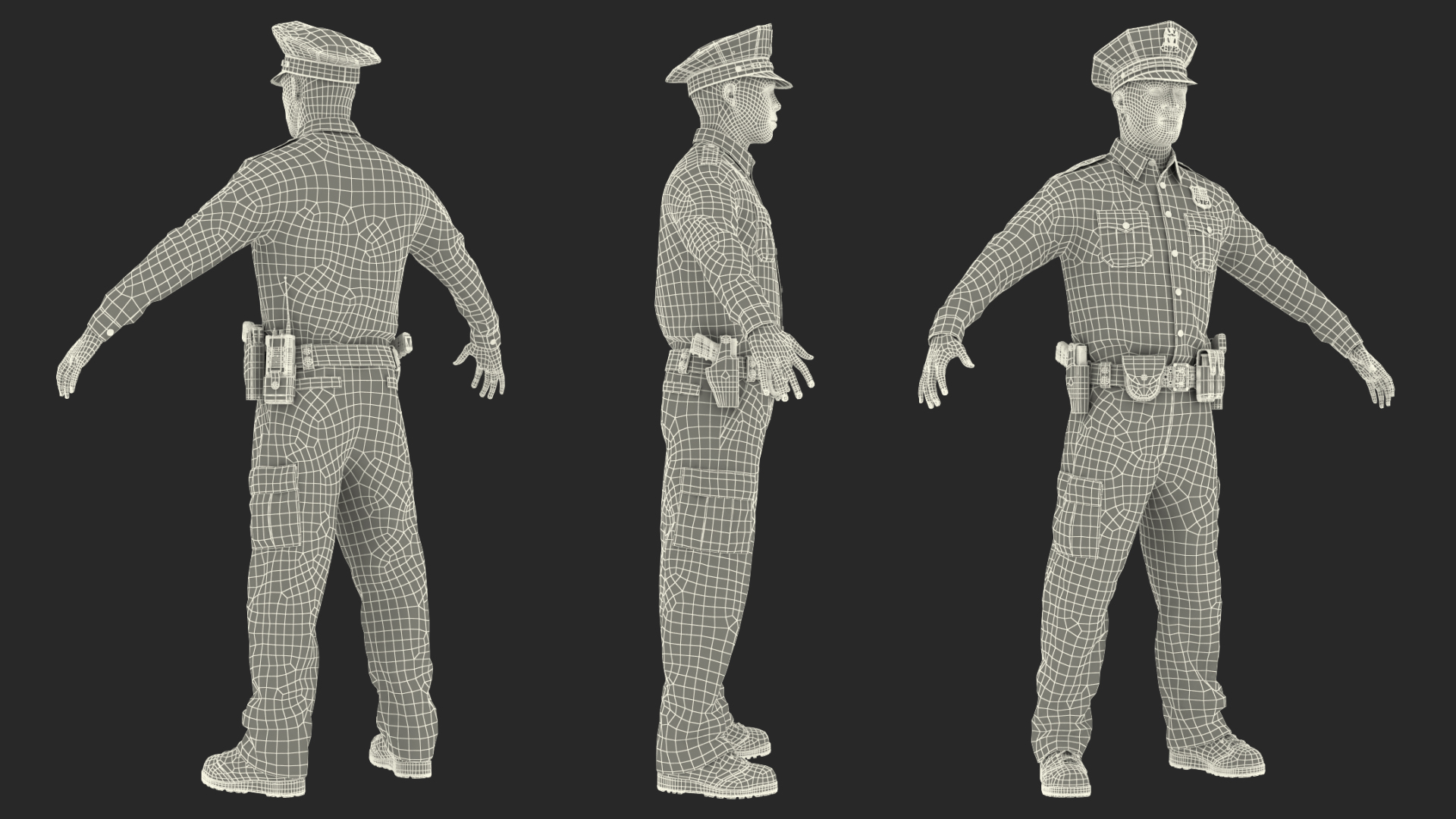 3D African American Police Officer T-Pose model