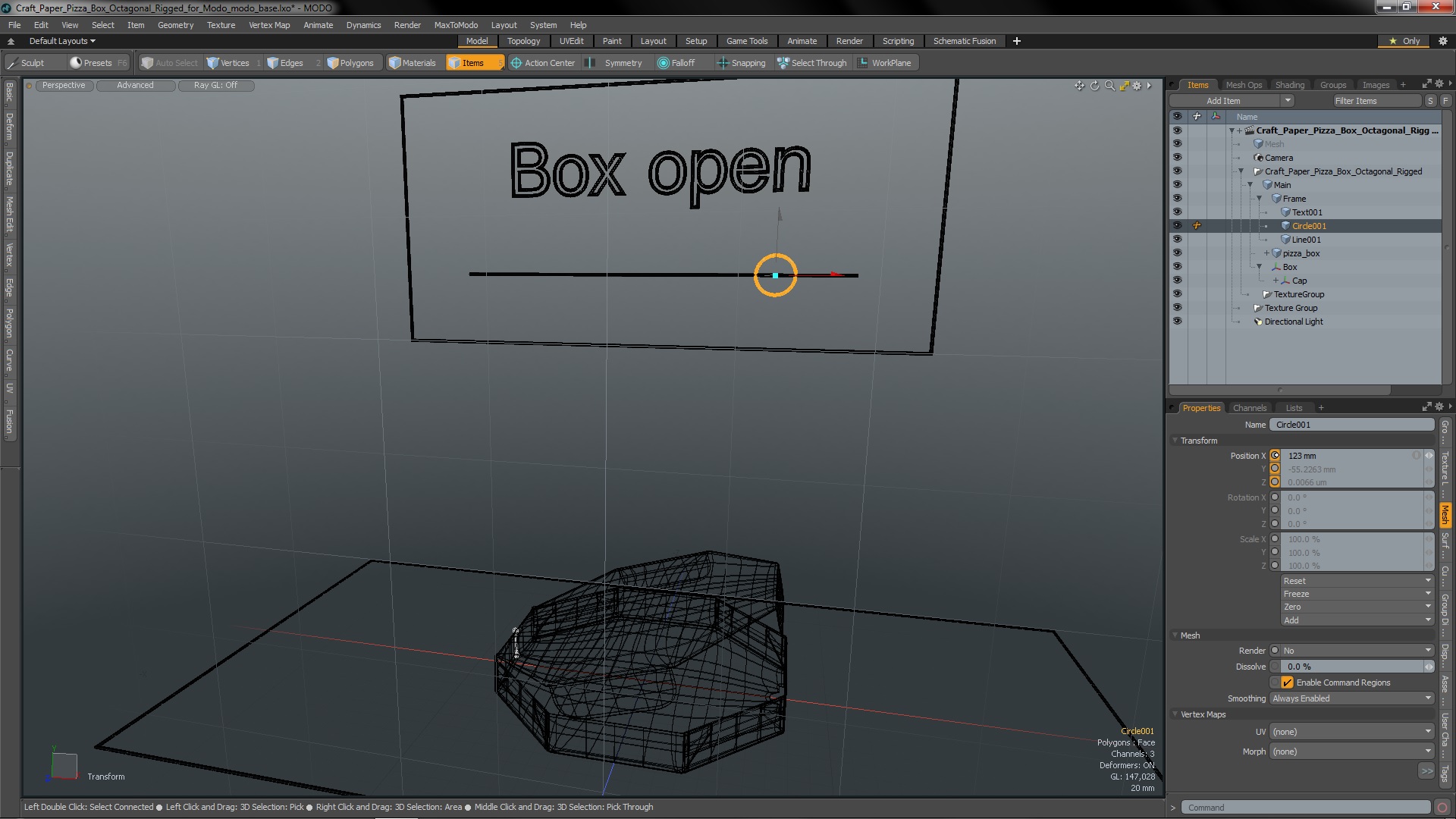 Craft Paper Pizza Box Octagonal Rigged for Modo 3D