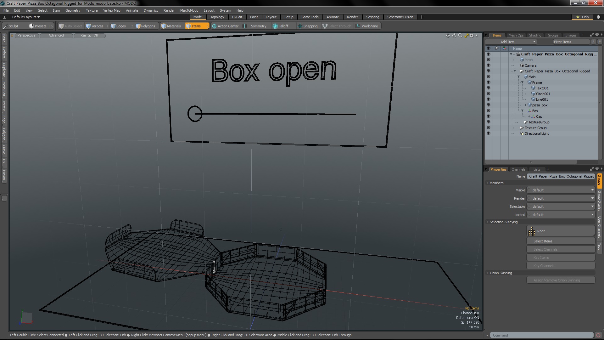 Craft Paper Pizza Box Octagonal Rigged for Modo 3D