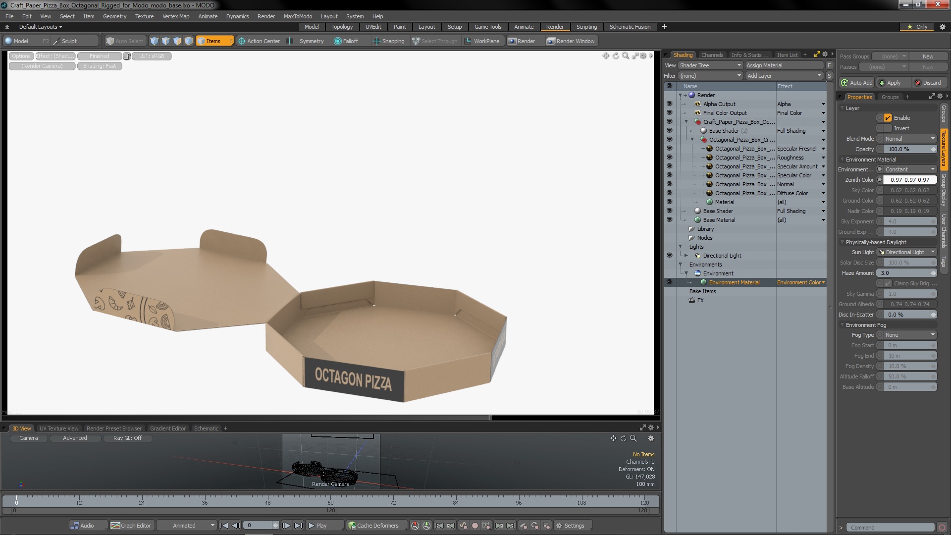 Craft Paper Pizza Box Octagonal Rigged for Modo 3D