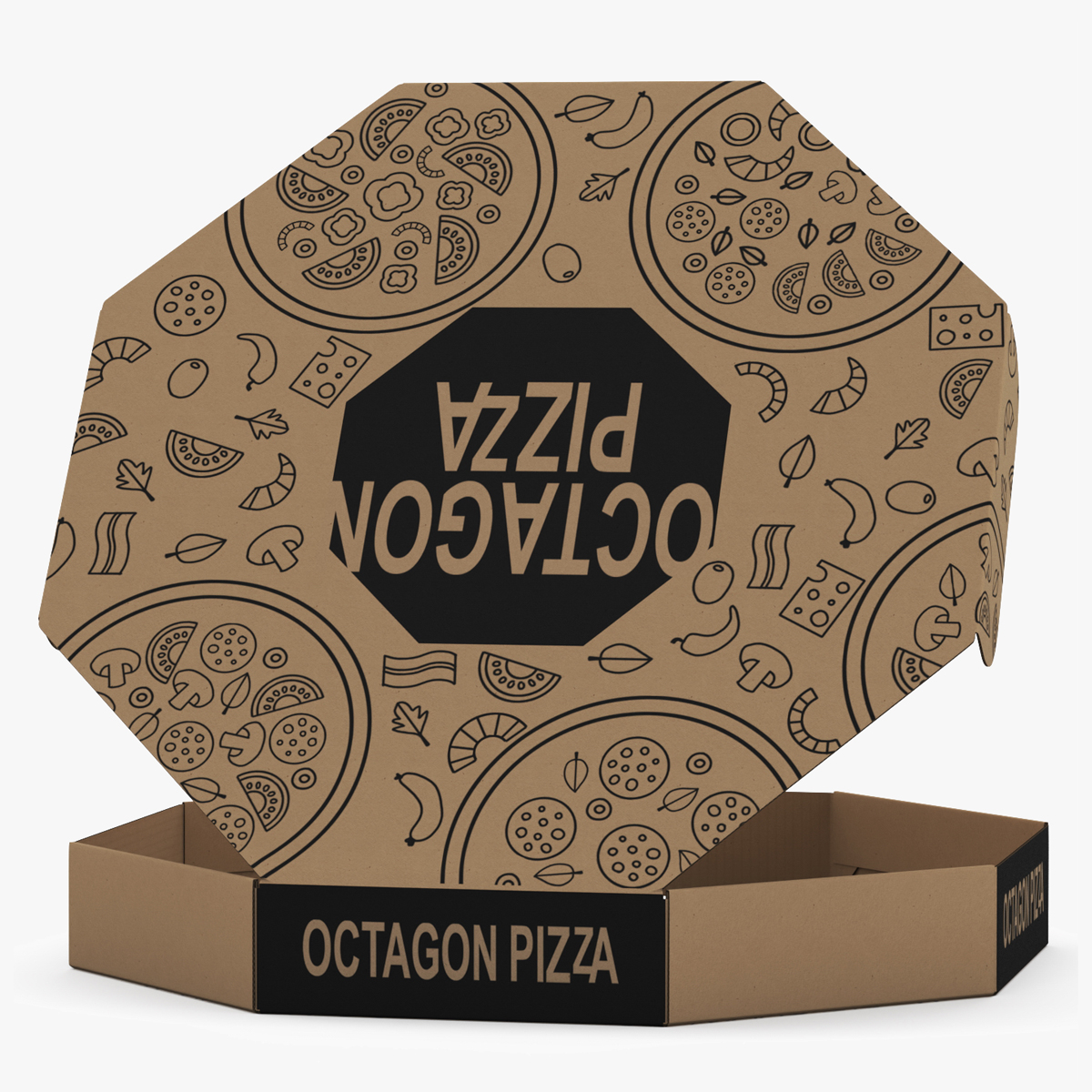 Craft Paper Pizza Box Octagonal Rigged for Modo 3D
