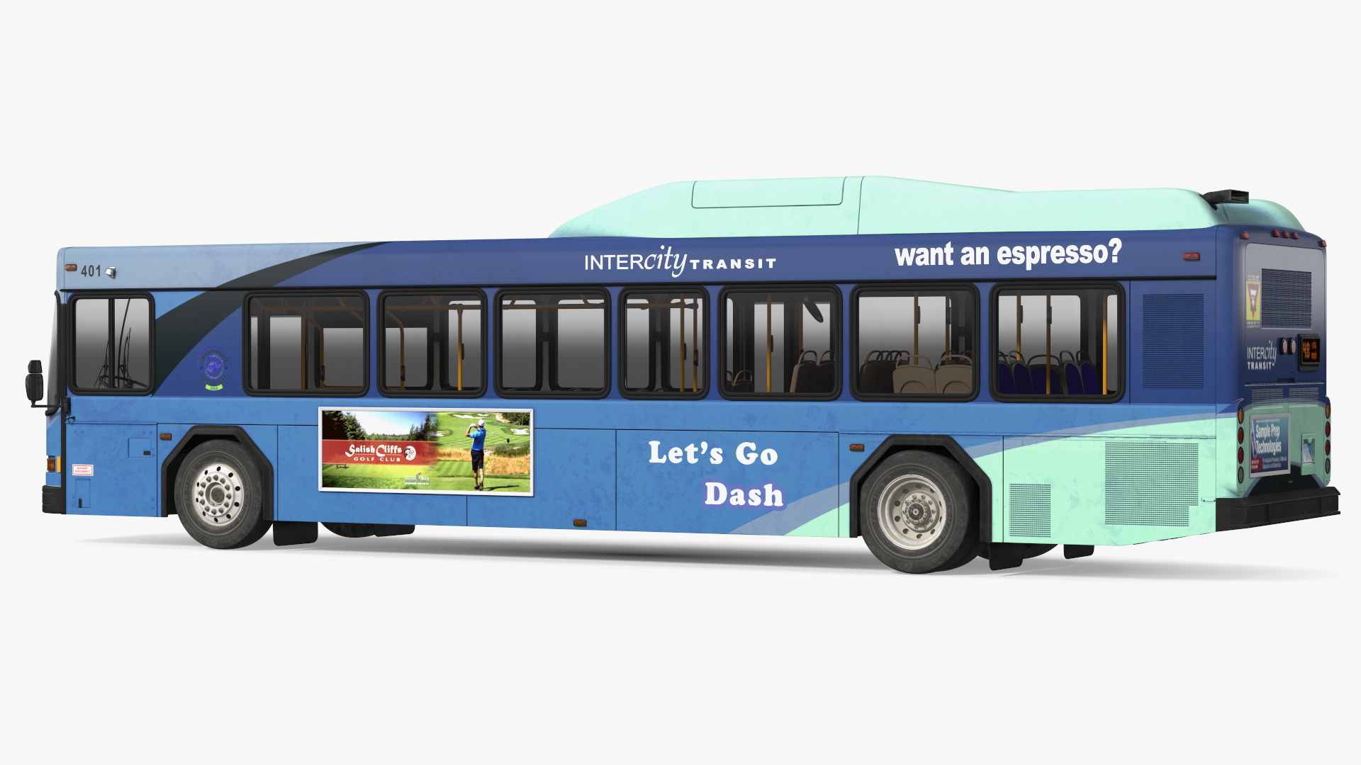 3D Gillig Low Floor Hybrid Bus Intercity Blue Simple Interior model