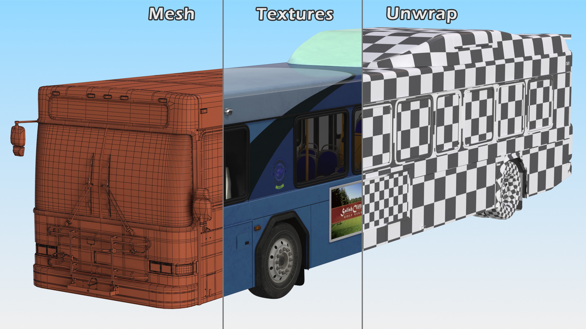 3D Gillig Low Floor Hybrid Bus Intercity Blue Simple Interior model