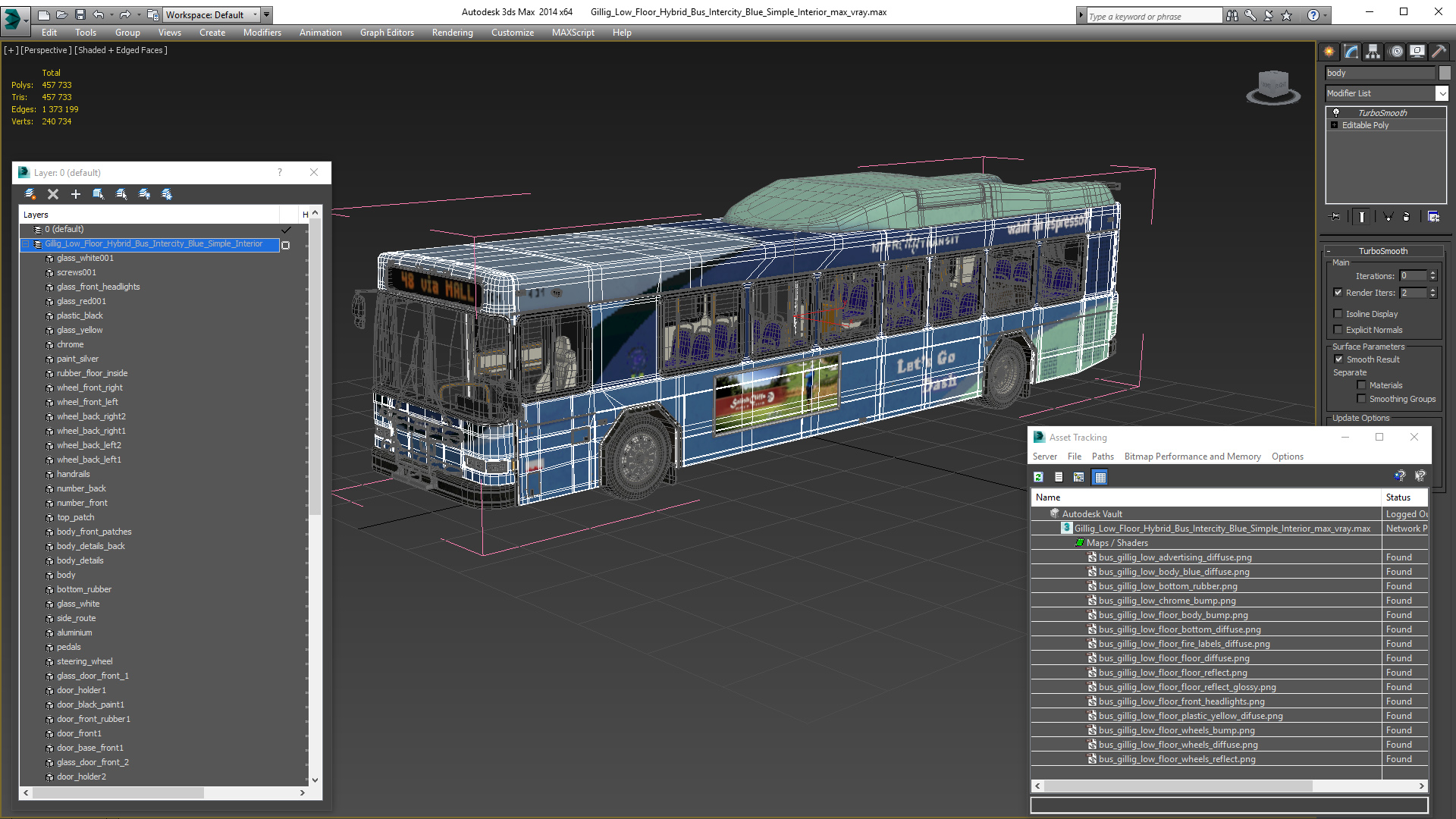 3D Gillig Low Floor Hybrid Bus Intercity Blue Simple Interior model