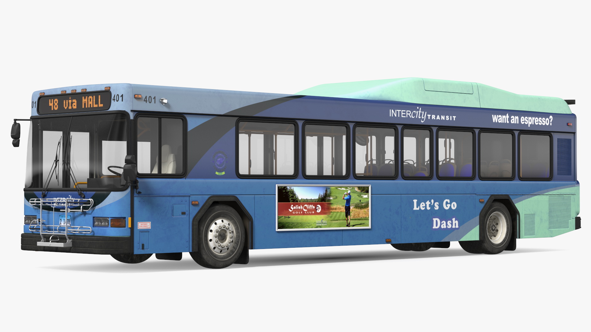 3D Gillig Low Floor Hybrid Bus Intercity Blue Simple Interior model
