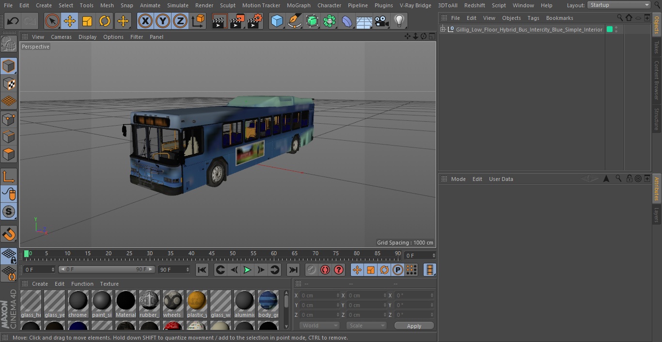 3D Gillig Low Floor Hybrid Bus Intercity Blue Simple Interior model