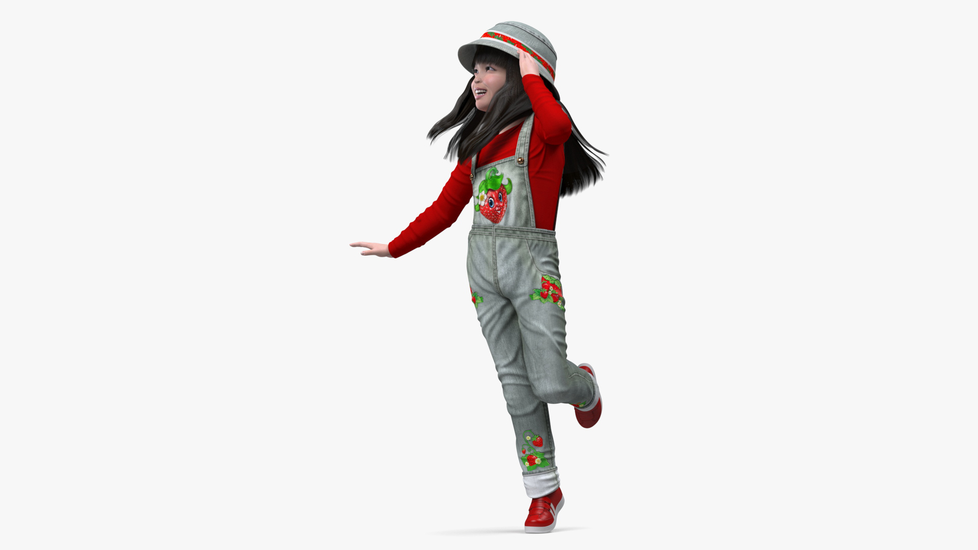 3D model Realistic Asian Girl Child in Street Clothes Rigged for Maya