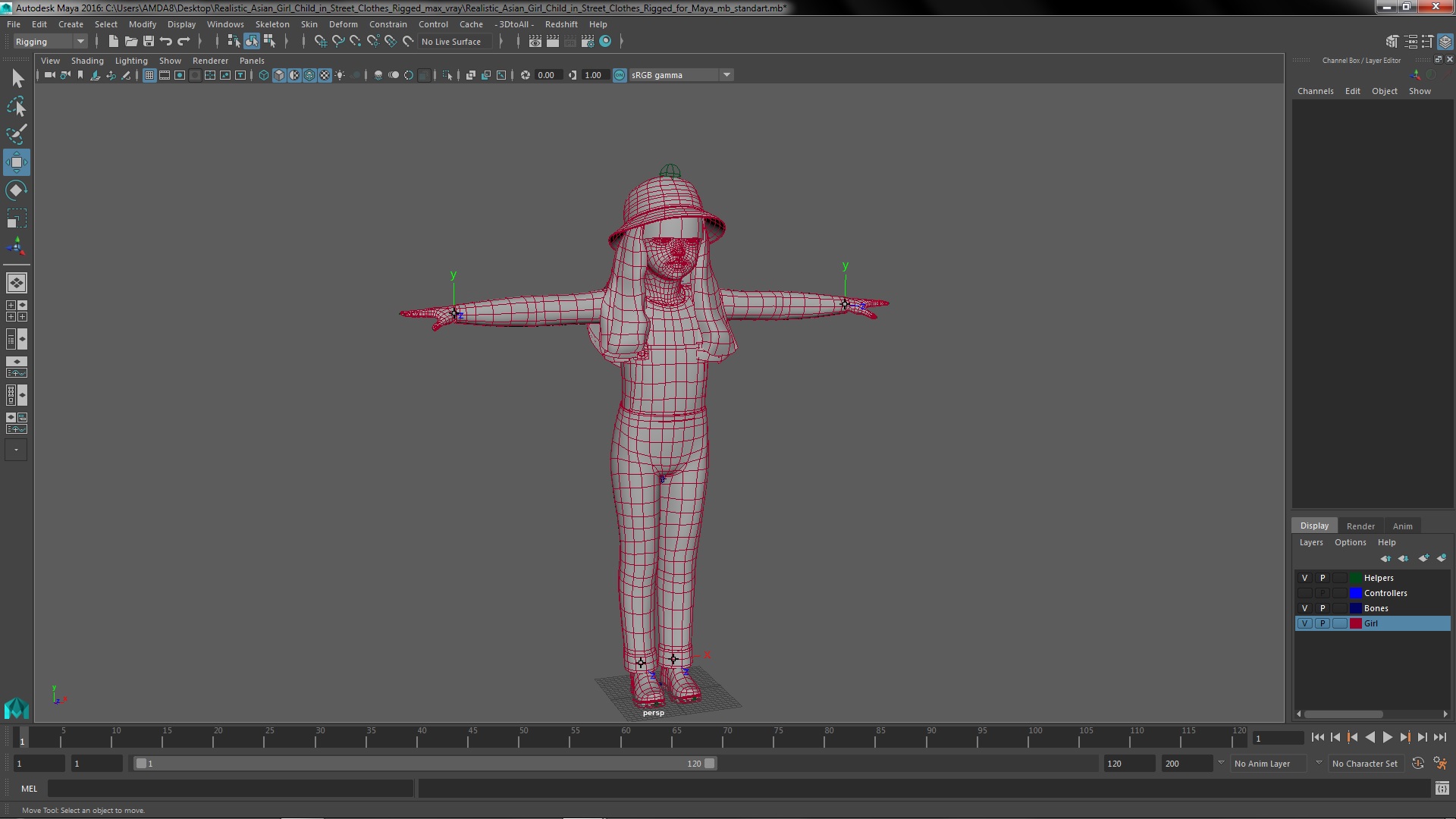 3D model Realistic Asian Girl Child in Street Clothes Rigged for Maya