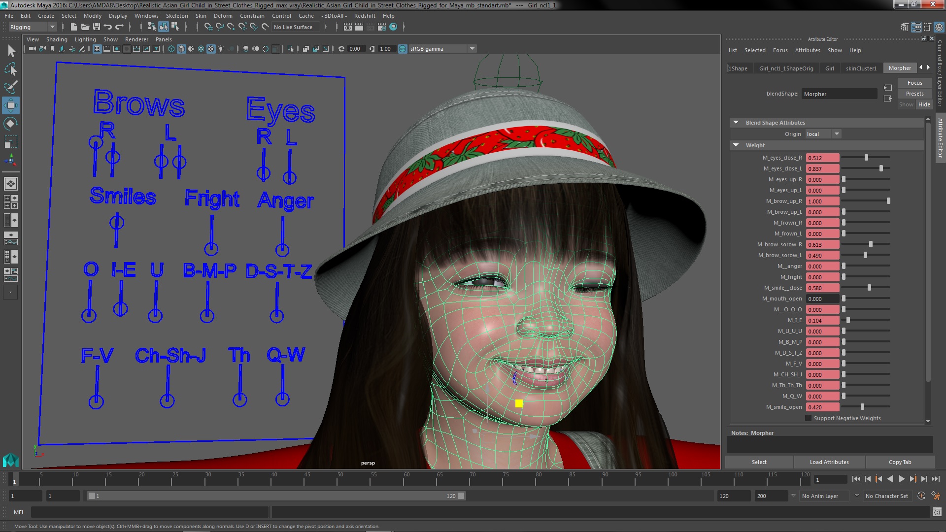 3D model Realistic Asian Girl Child in Street Clothes Rigged for Maya