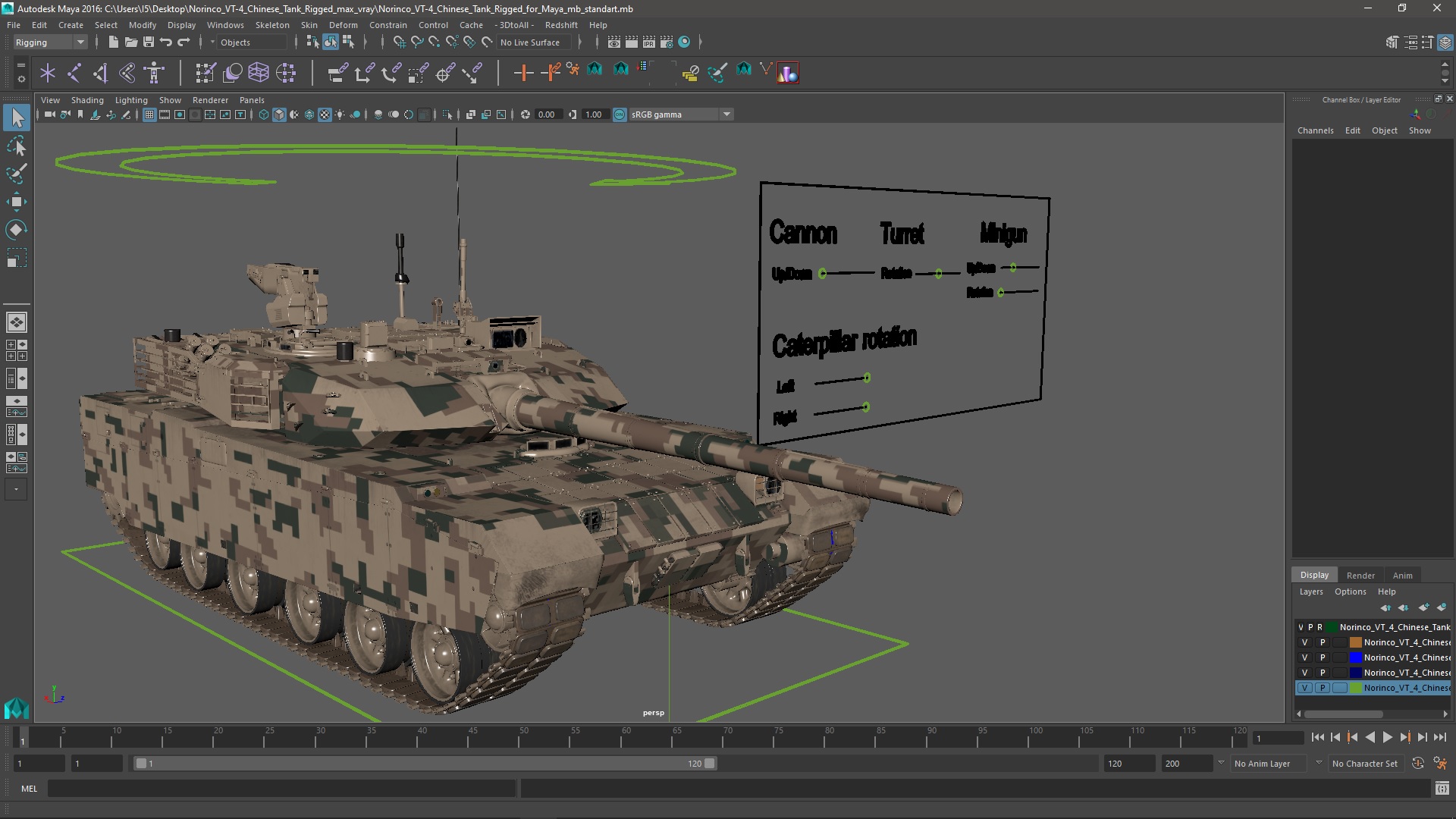 3D Norinco VT-4 Chinese Tank Rigged for Maya