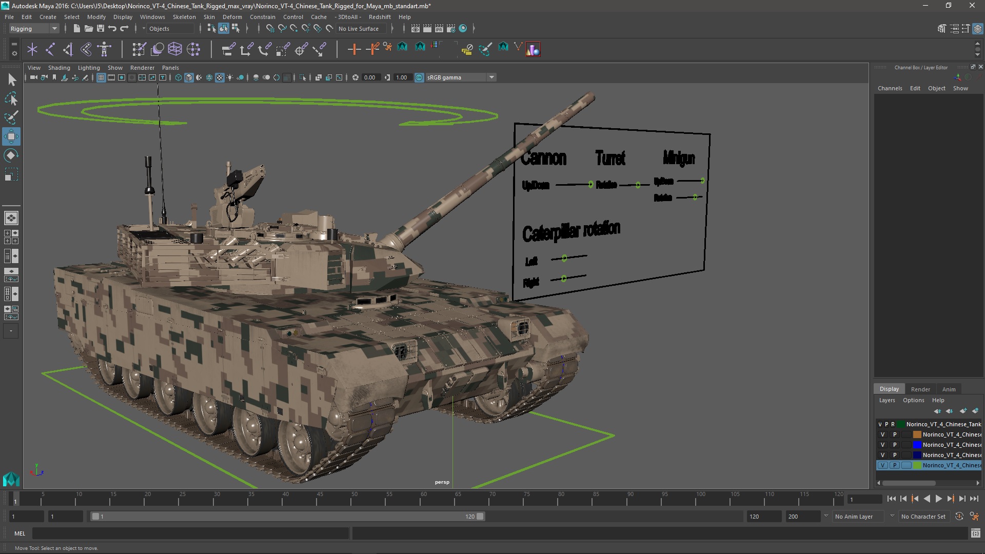 3D Norinco VT-4 Chinese Tank Rigged for Maya