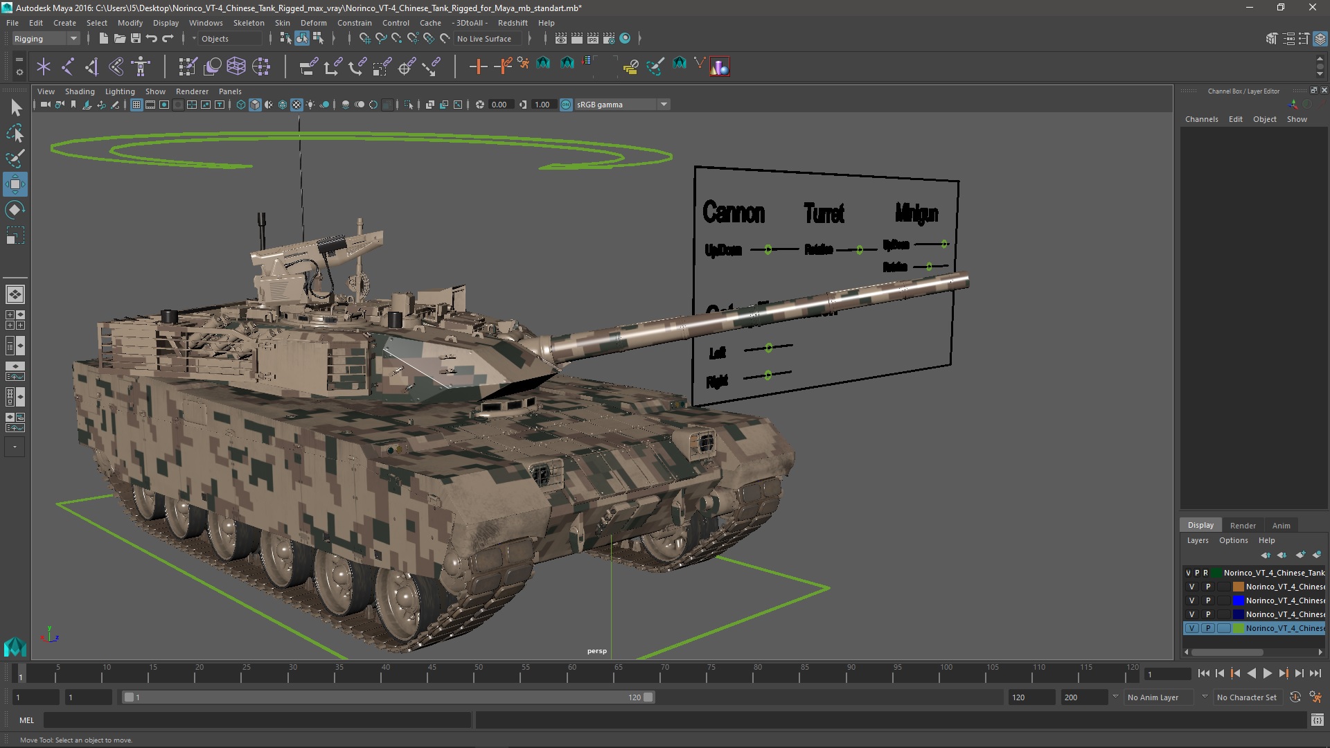 3D Norinco VT-4 Chinese Tank Rigged for Maya