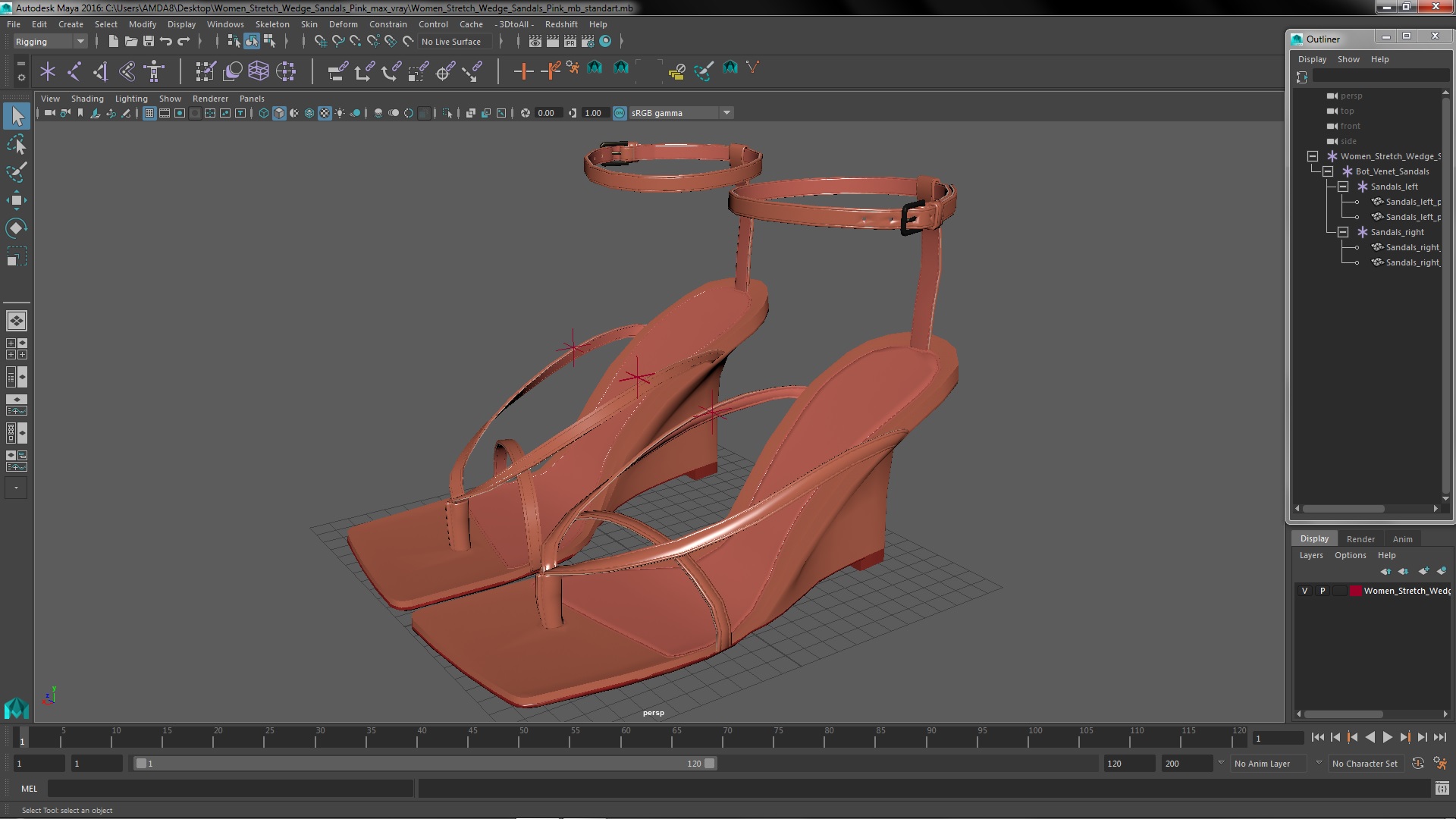 Women Stretch Wedge Sandals Pink 3D
