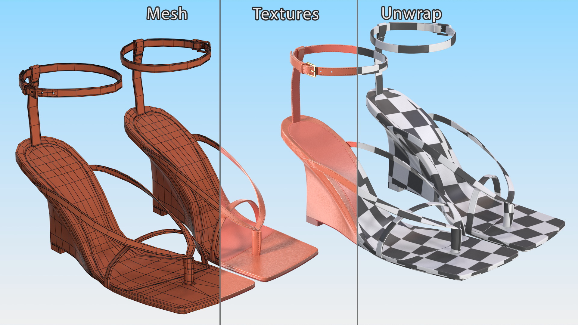Women Stretch Wedge Sandals Pink 3D