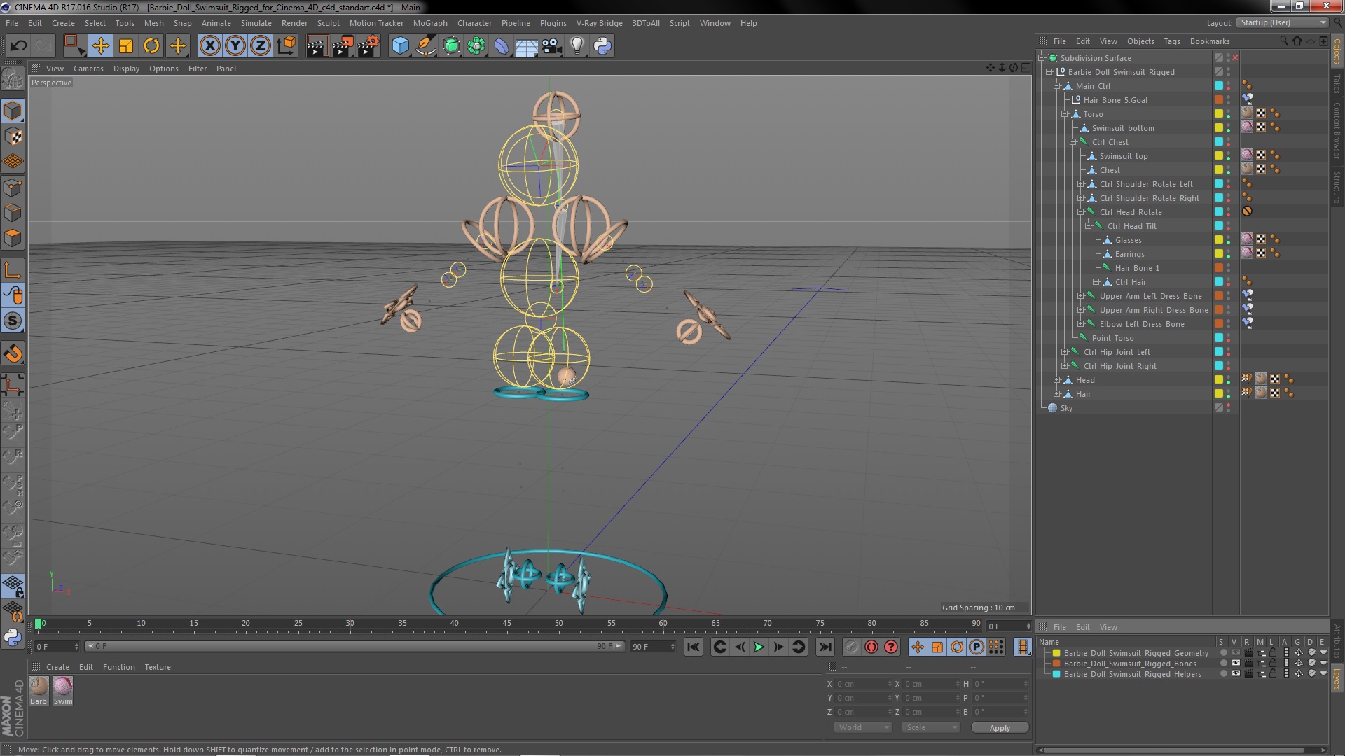 3D Barbie Doll Swimsuit Rigged for Cinema 4D